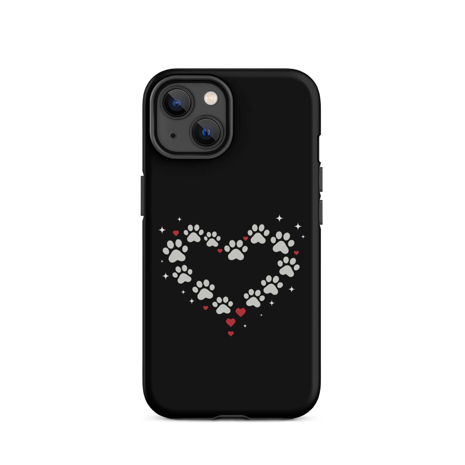Phone Case with paw-print heart design on black background for stylish pet lovers.