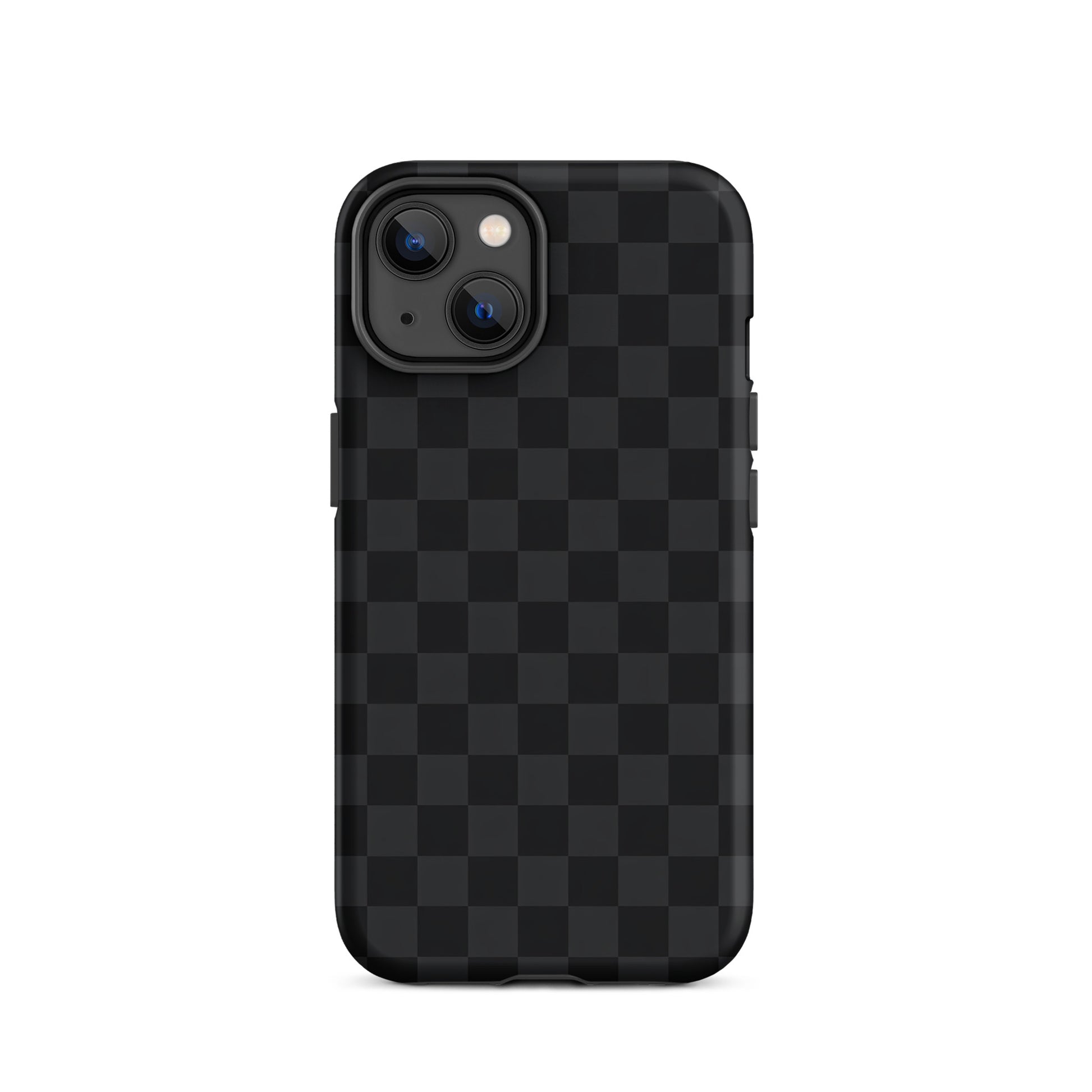 Phone Case for iPhone with black and charcoal checkered design, modern minimalist style.