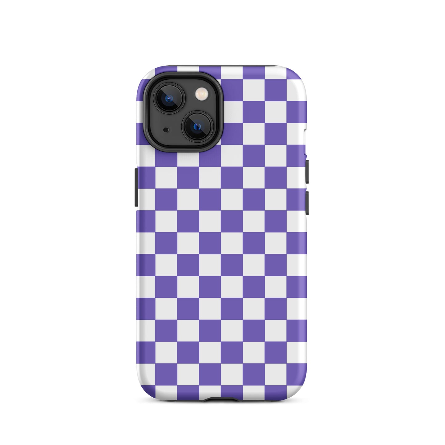 Phone Case for iPhone with purple and white checkered design, showcasing stylish and playful vibes for fashion-forward users.