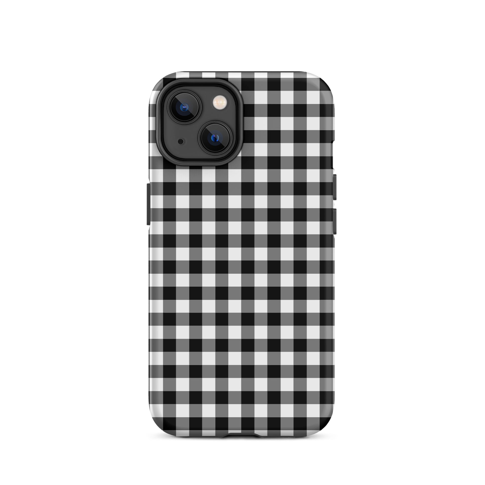Phone Case with black-and-white gingham pattern for iPhone, providing chic style and durable protection.