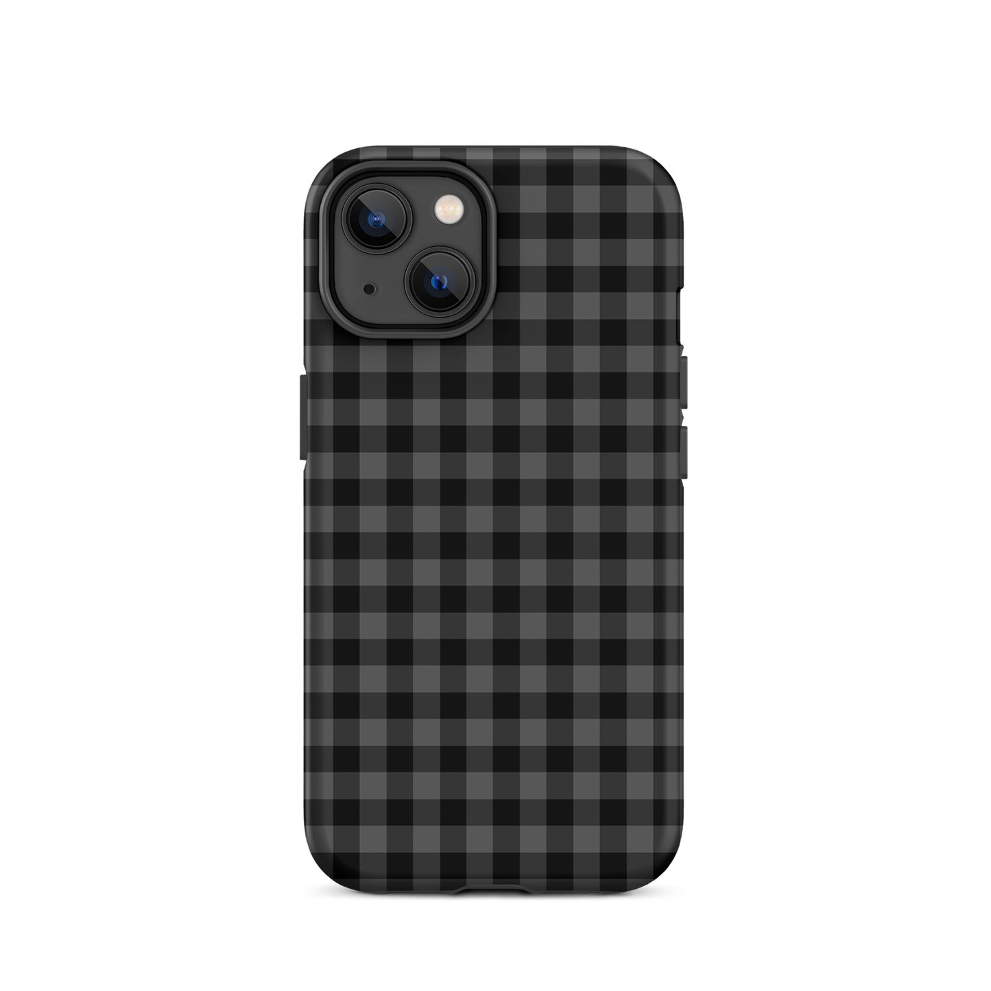 Phone Case for iPhone with black and charcoal gingham pattern, offering stylish protection and modern design.