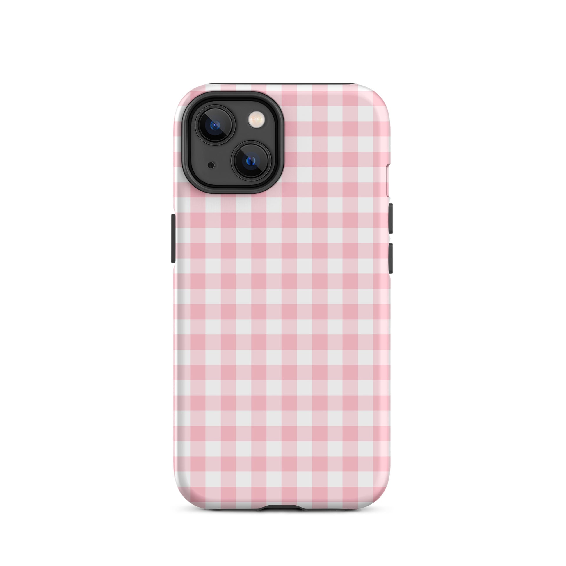 Phone Case with pink-and-white gingham pattern for iPhone, combining style and protection.