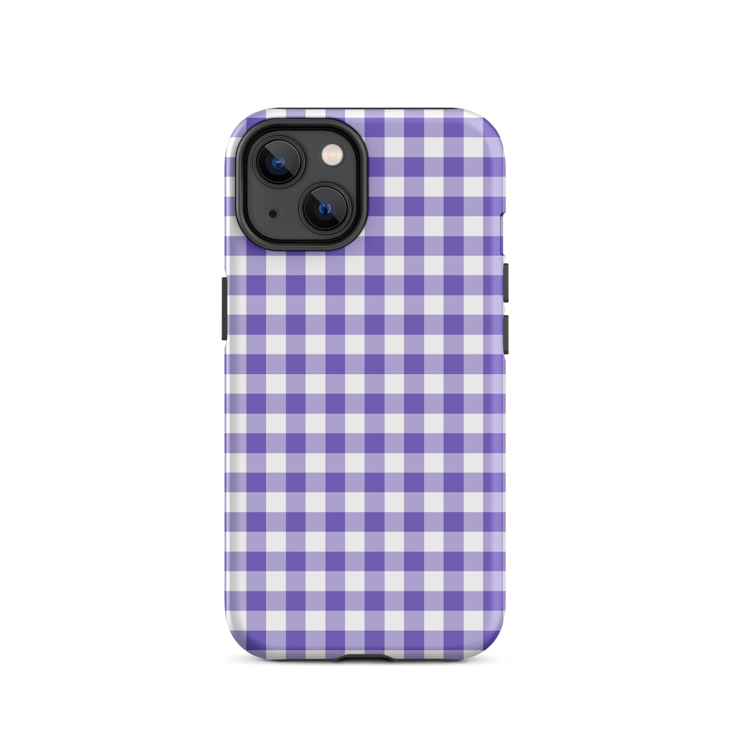 Phone Case with purple-and-white gingham pattern for iPhone, offering stylish design and protection.