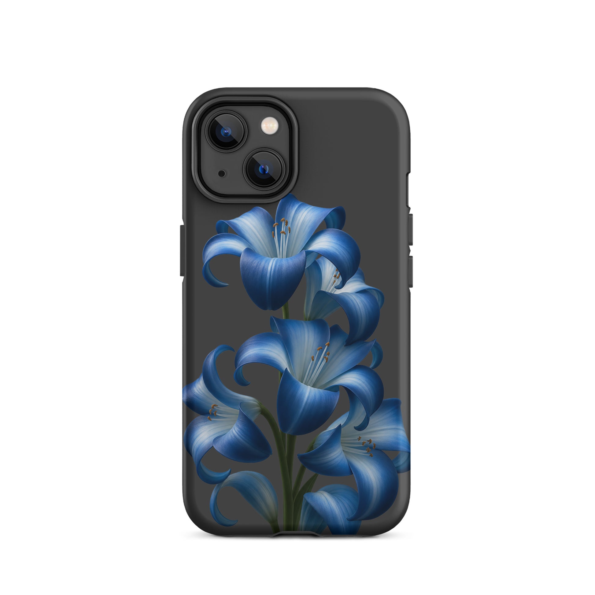 Phone Case for iPhone with blue lily bloom art, dual-layer protection