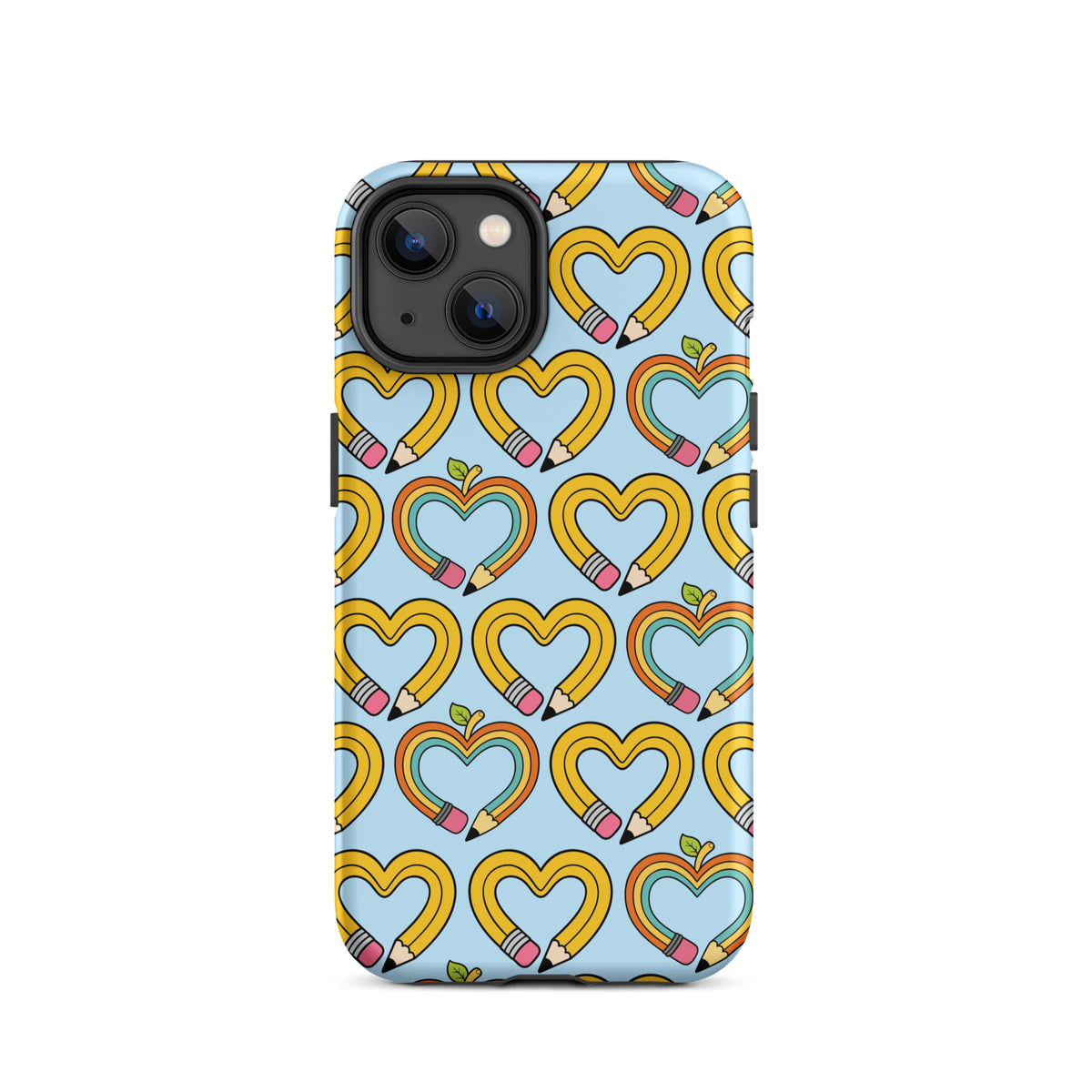 Phone Case with playful pencil-heart pattern celebrating creativity and learning, perfect for back-to-school charm.