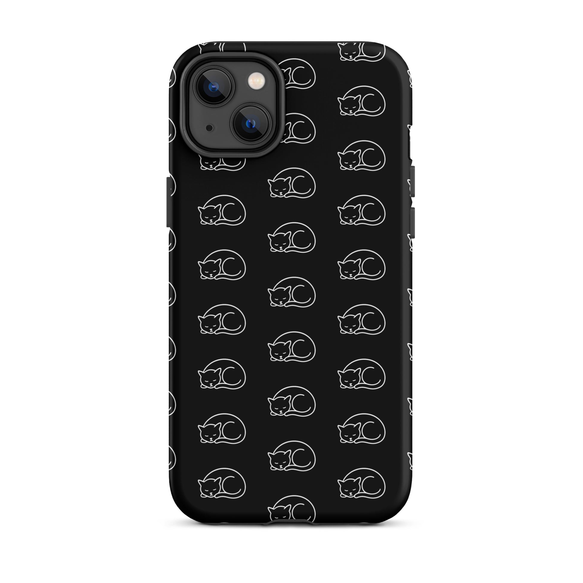Phone case featuring a curled-up cat pattern, perfect for feline fans who love stylish protection.
