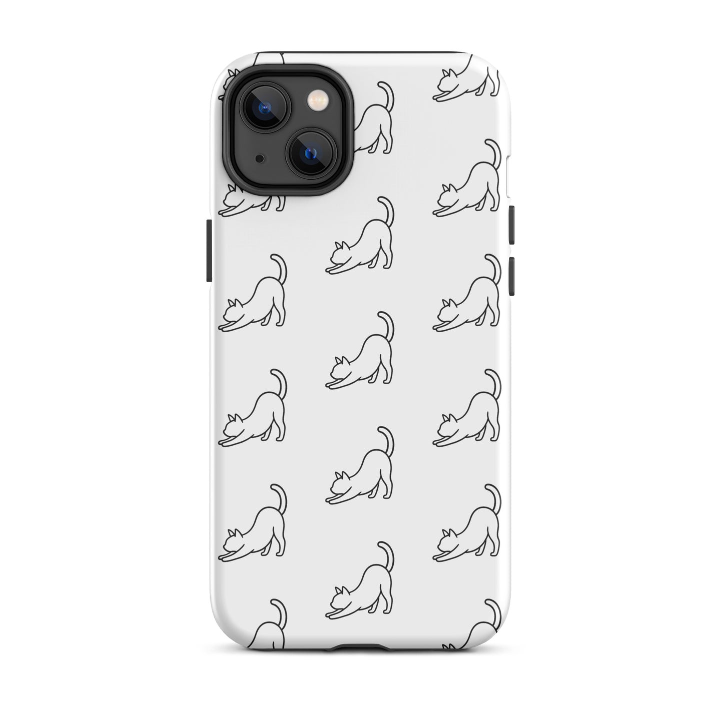 Phone Case for iPhone featuring a minimalist pattern of stretching cats, perfect for cat lovers.