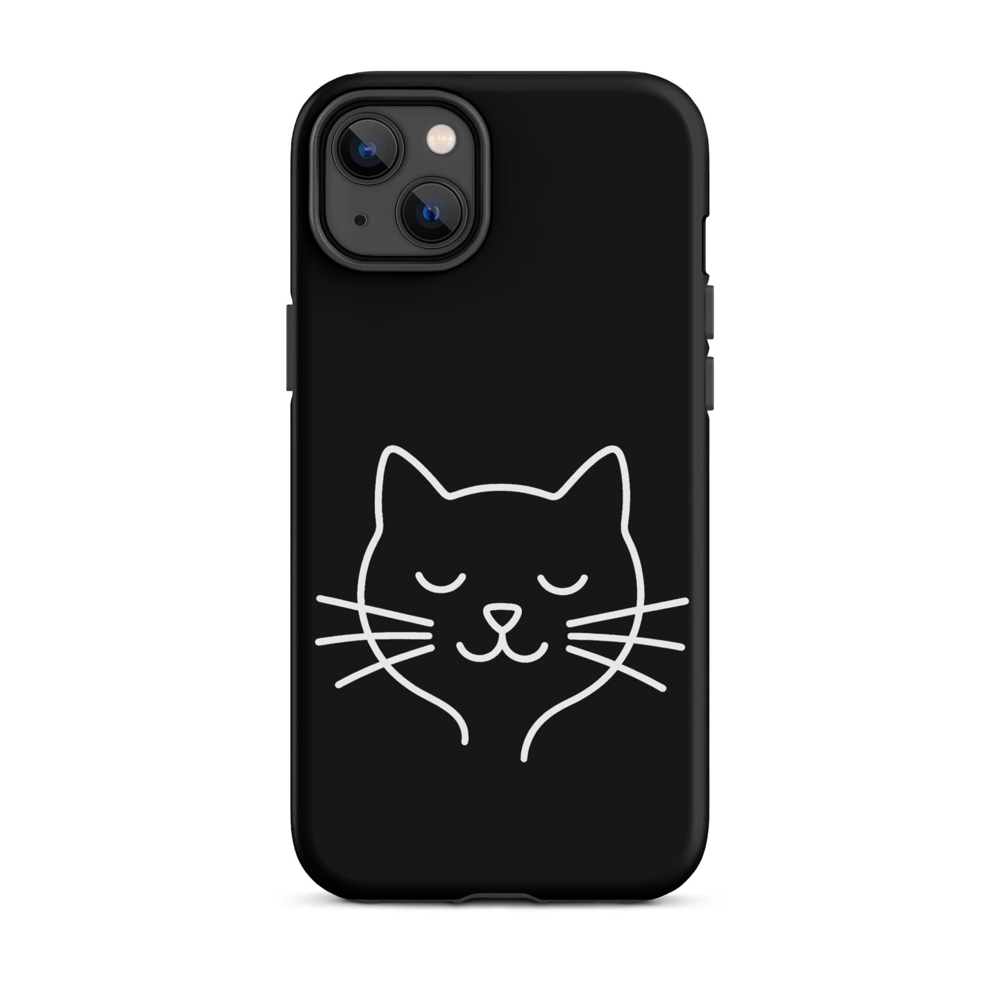 Phone Case for iPhone featuring cute minimalist cat line art design on a black background.
