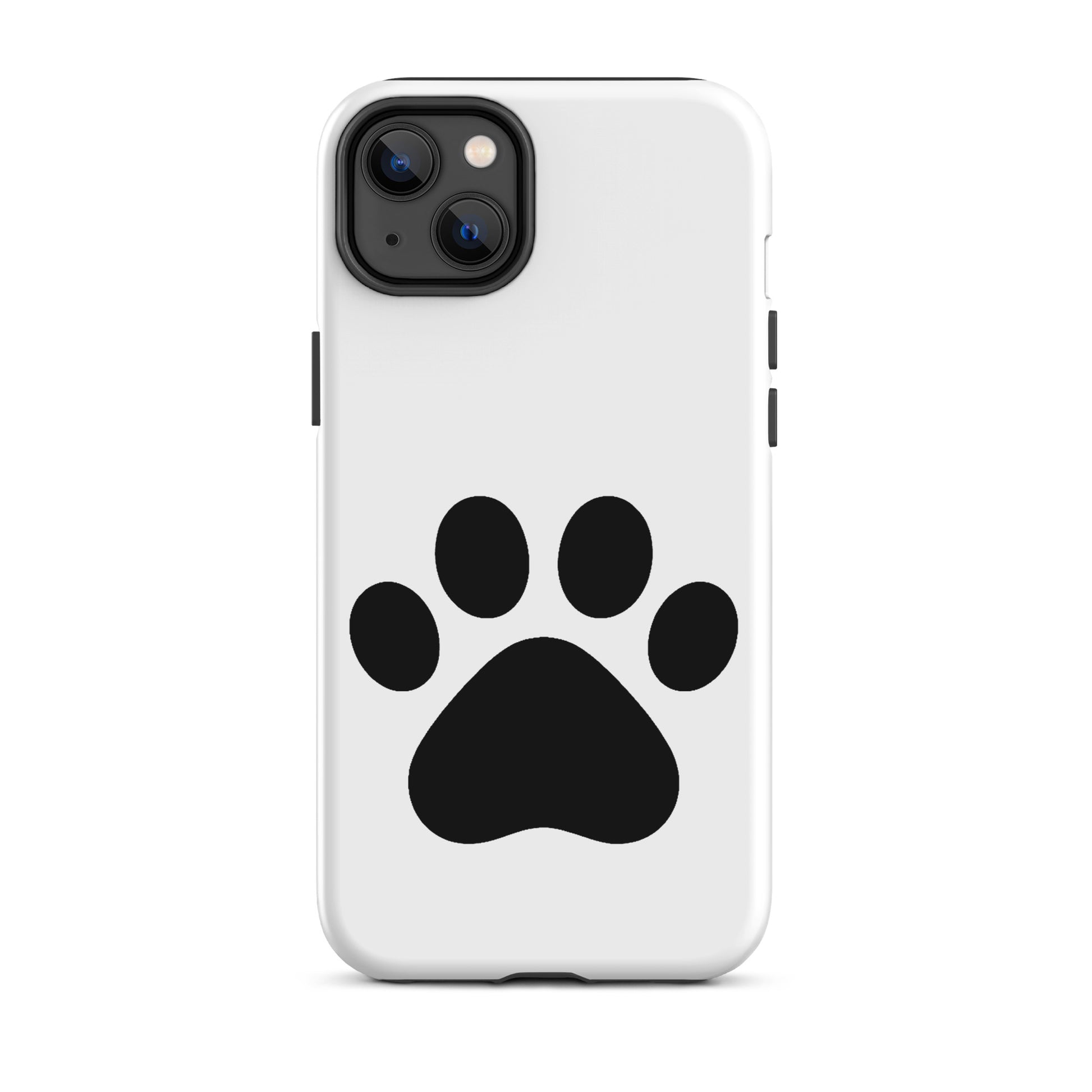 Phone Case for iPhone featuring a minimalist black paw print on a white background.