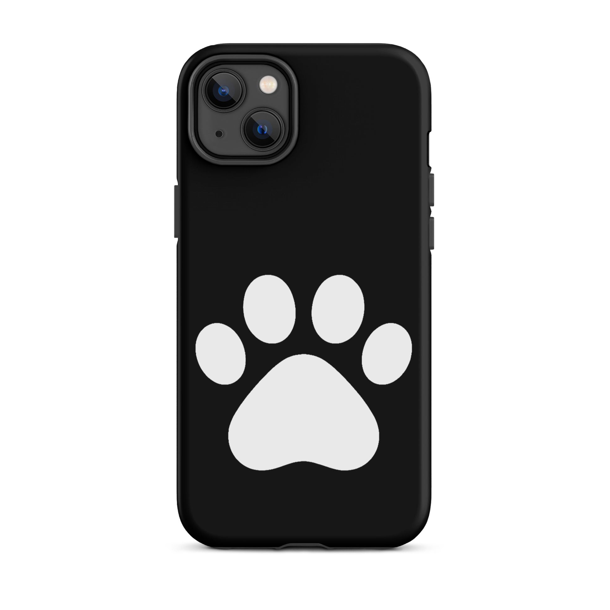 Phone Case for iPhone with minimalist paw print design for pet lovers on a black background.