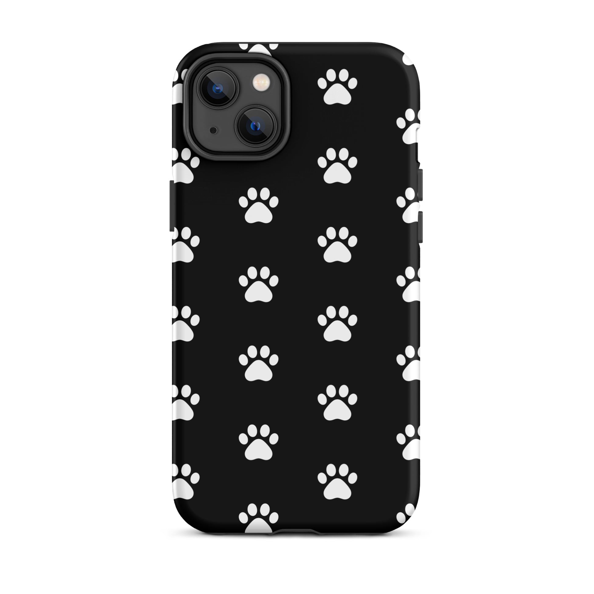 Phone Case for iPhone featuring a stylish black design with white paw prints, perfect for pet lovers.