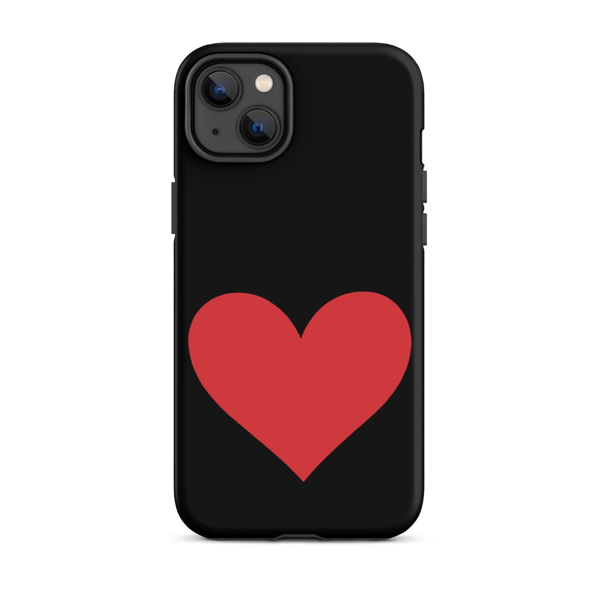 Phone Case for iPhone featuring a bold red heart graphic on a black background.