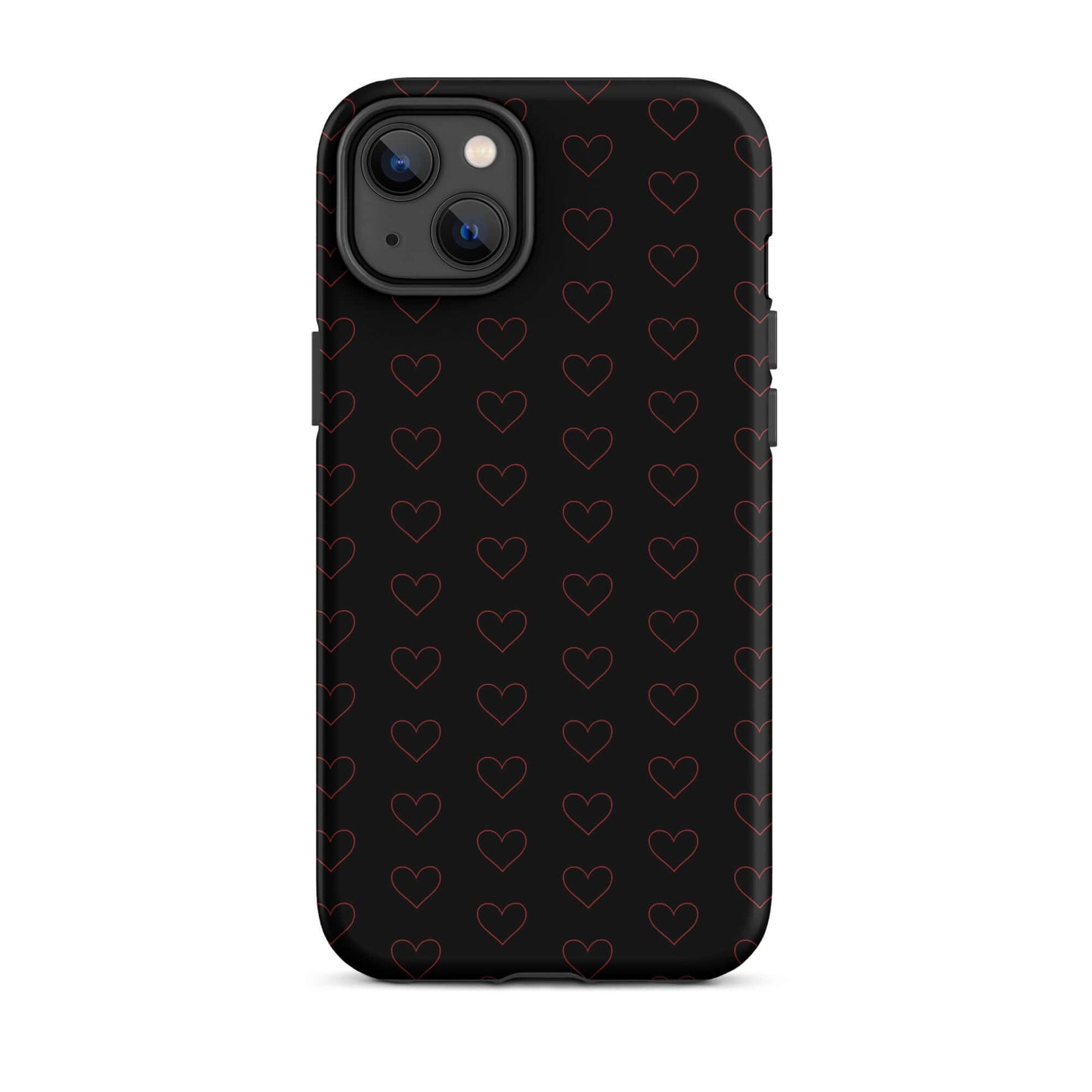 Phone Case for iPhone featuring a stylish crimson heart pattern on a black background.