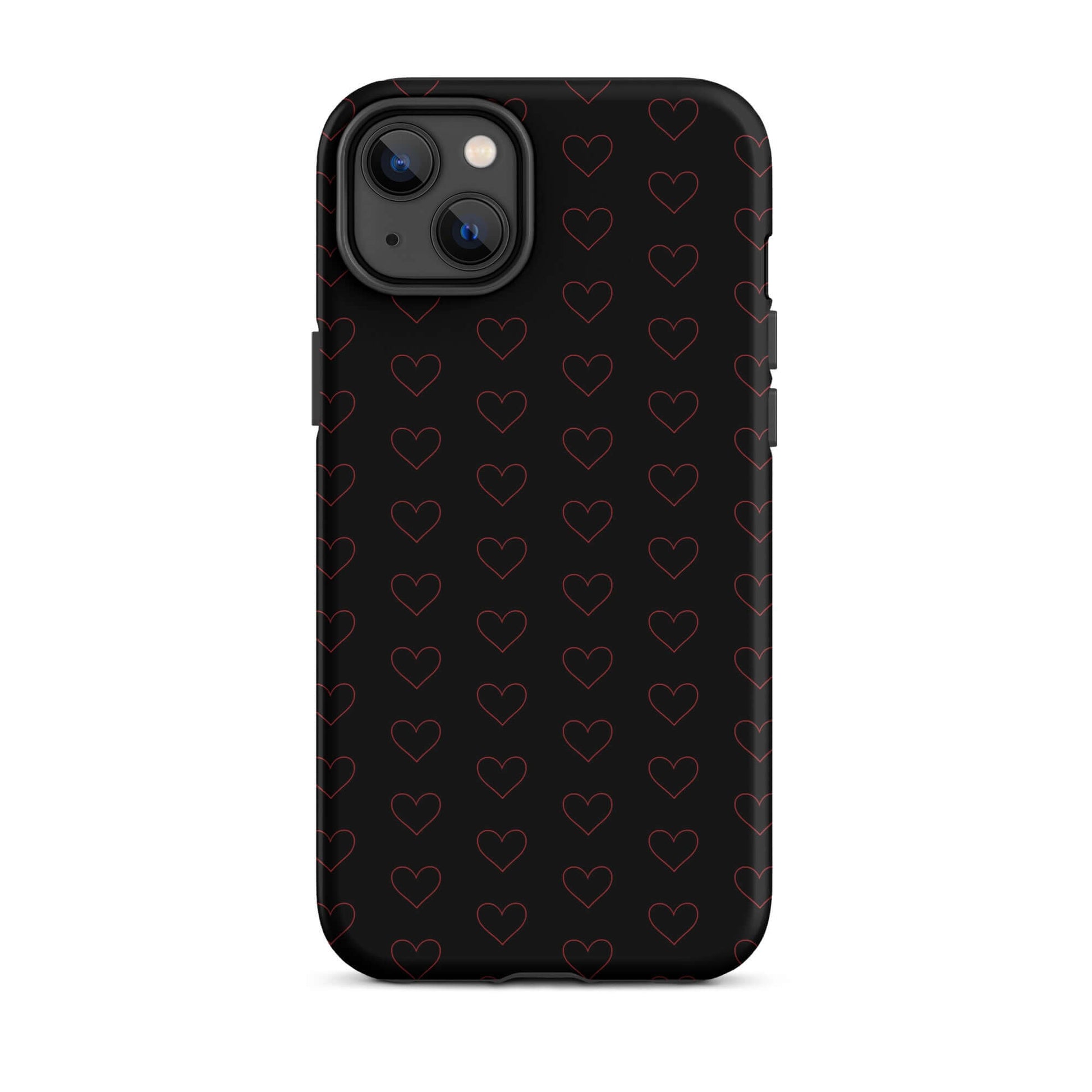 Phone Case for iPhone featuring a stylish crimson heart pattern on a black background.