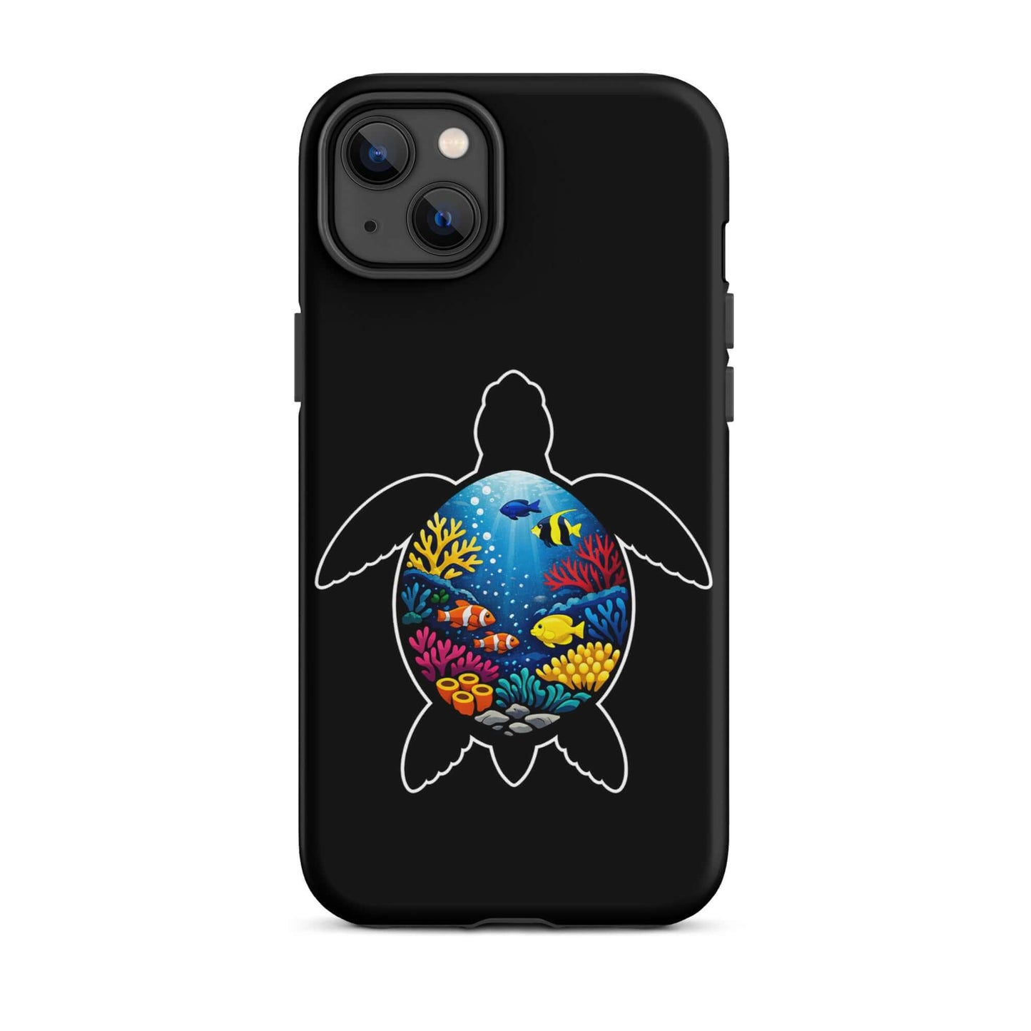 Phone Case for iPhone featuring vibrant sea turtle reef design with colorful coral and marine life.