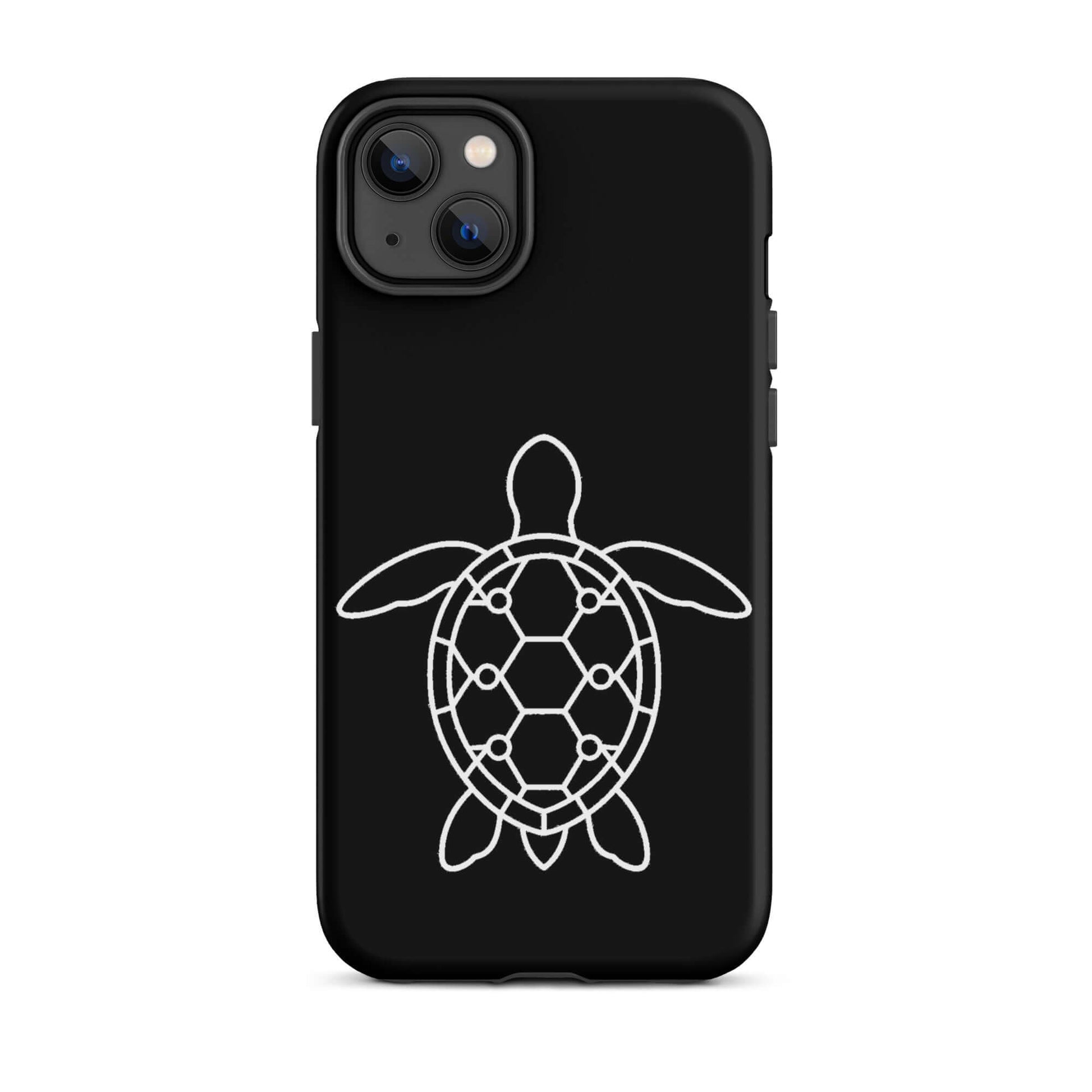 phone case featuring a minimalist sea turtle silhouette with a geometric pattern of hexagons