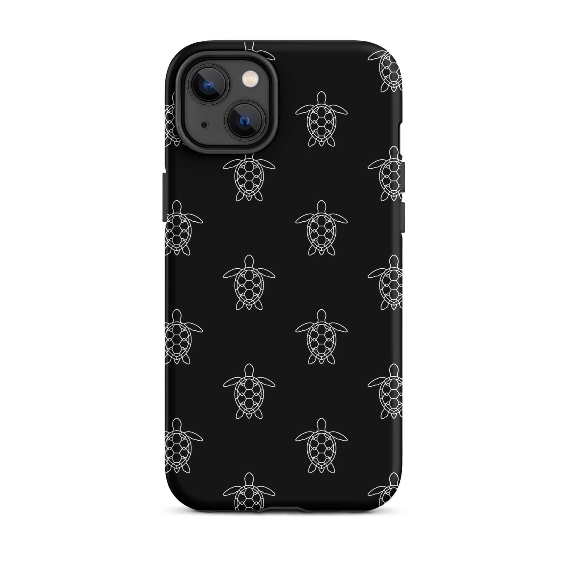 Phone Case for iPhone featuring a minimalist sea turtle pattern on a sleek black background.