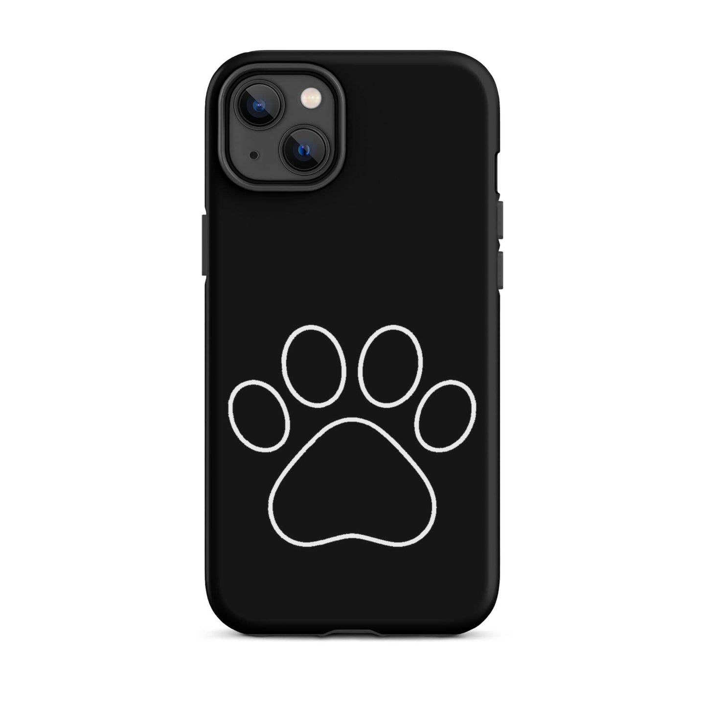 Phone Case for iPhone featuring minimalist white paw print design for pet lovers on a black background.