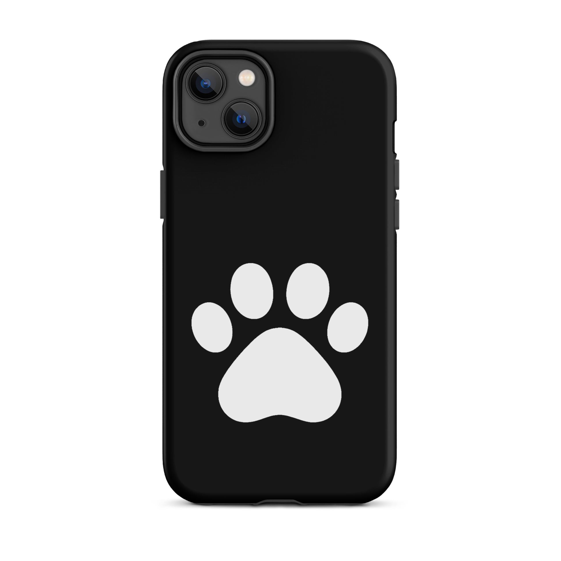 Phone Case for iPhone featuring a minimalist paw print design for pet lovers on a sleek black background.