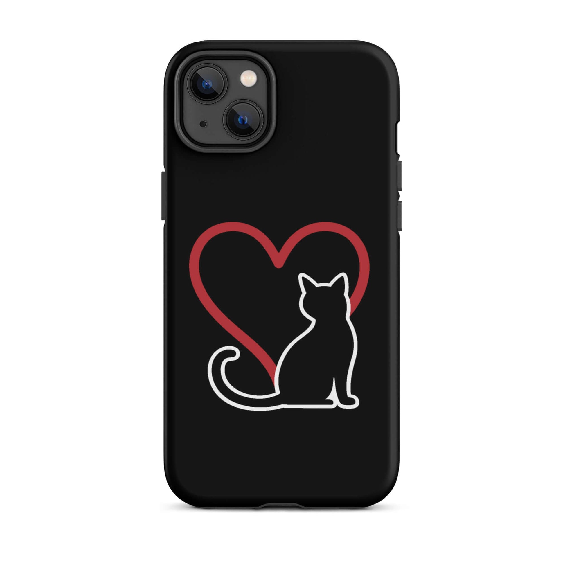 Phone Case featuring a minimalist cat silhouette and a red heart, perfect for cat lovers.