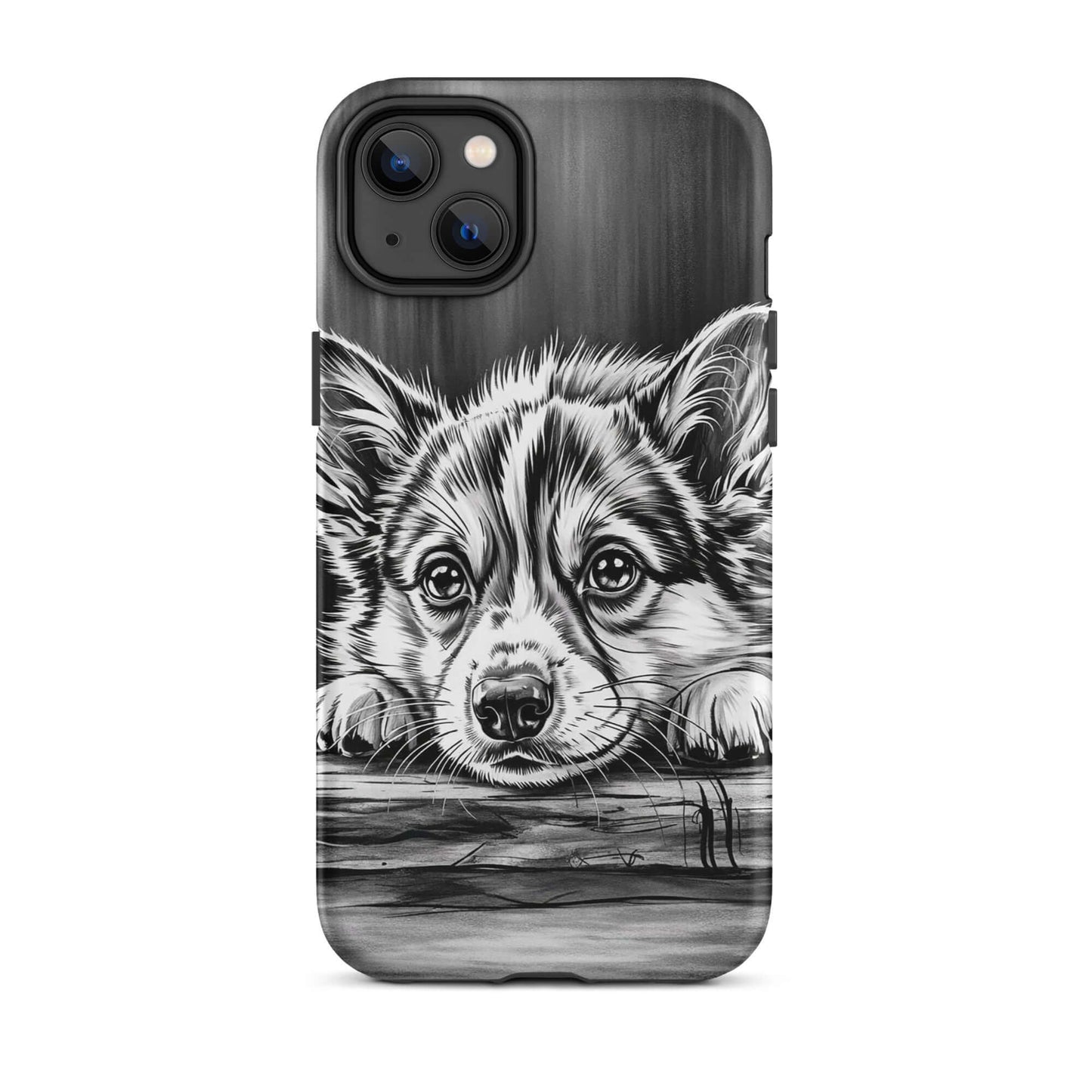 Phone Case featuring elegant puppy art in black-and-white, offering premium protection and stylish design for iPhone.
