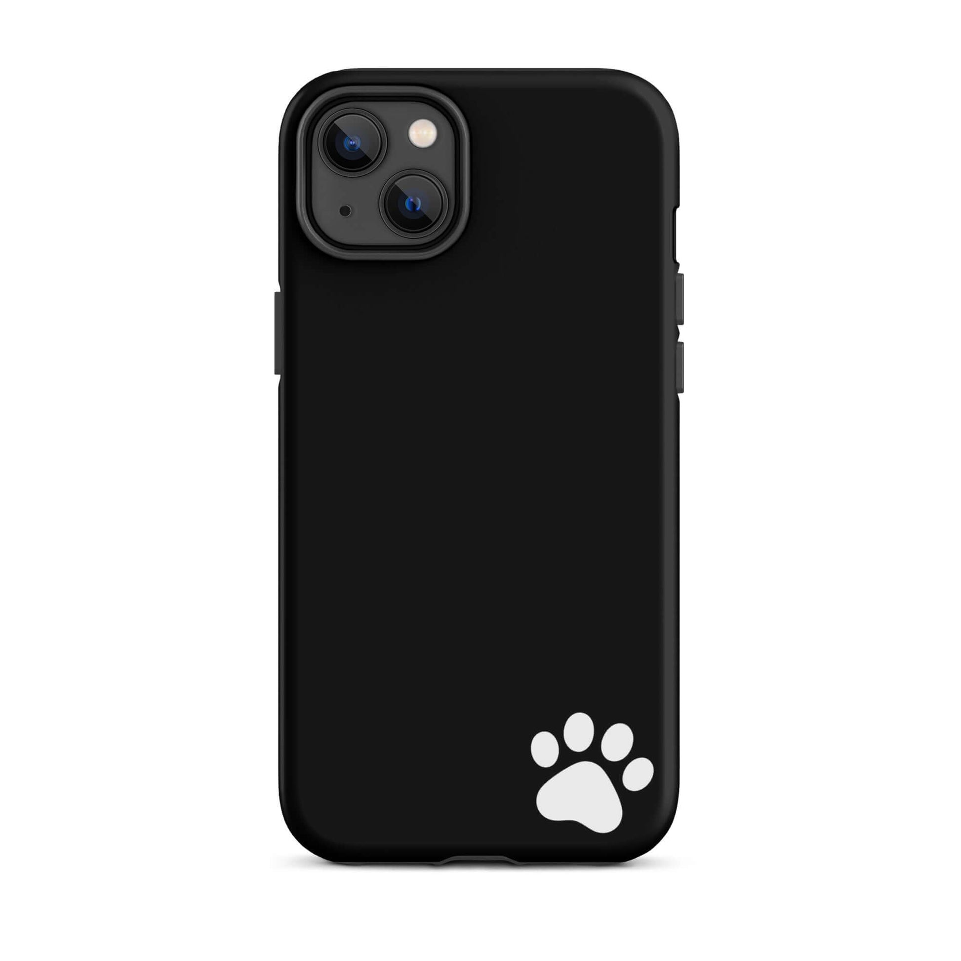 Phone Case for iPhone with white paw print design on black background, minimalist and tough design for pet lovers.