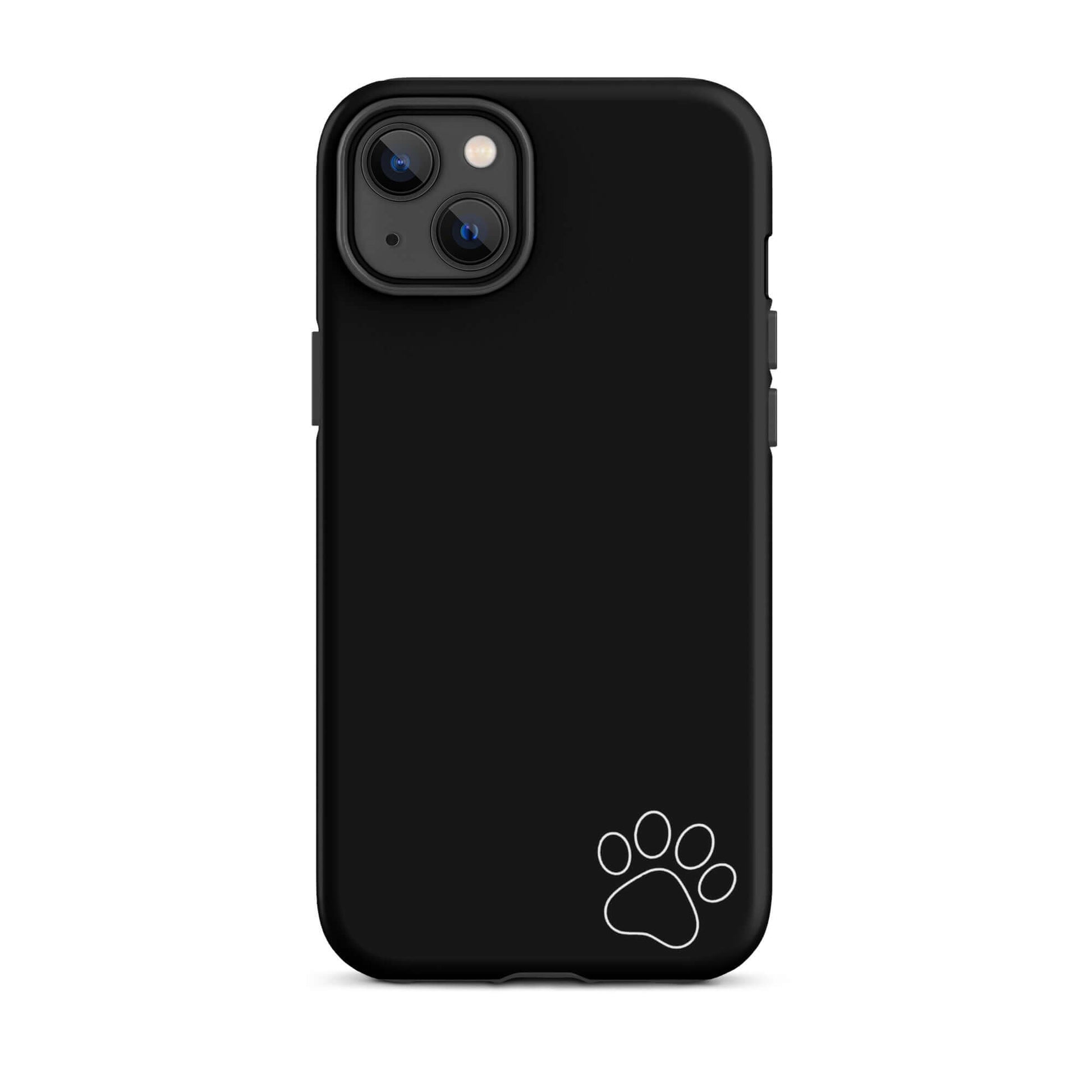 Phone Case for iPhone with black minimalist design featuring white paw print in lower corner, ideal for animal lovers seeking style.
