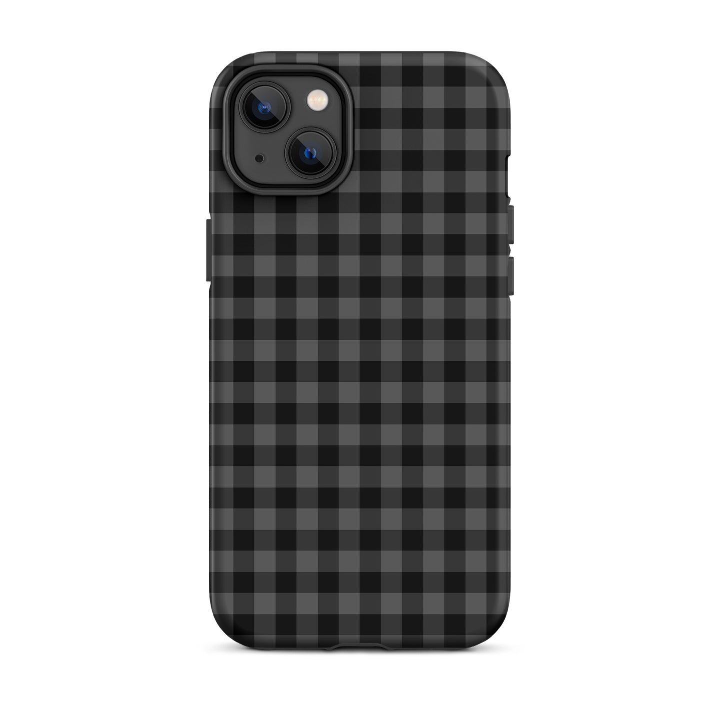 Phone Case for iPhone with modern black and charcoal gingham pattern, combining style and protection.