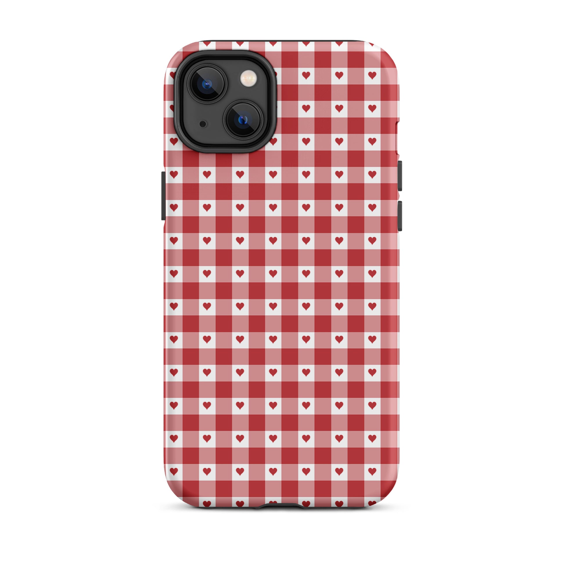 Phone Case for iPhone with red-and-white gingham heart pattern, offering stylish protection and luxury design.