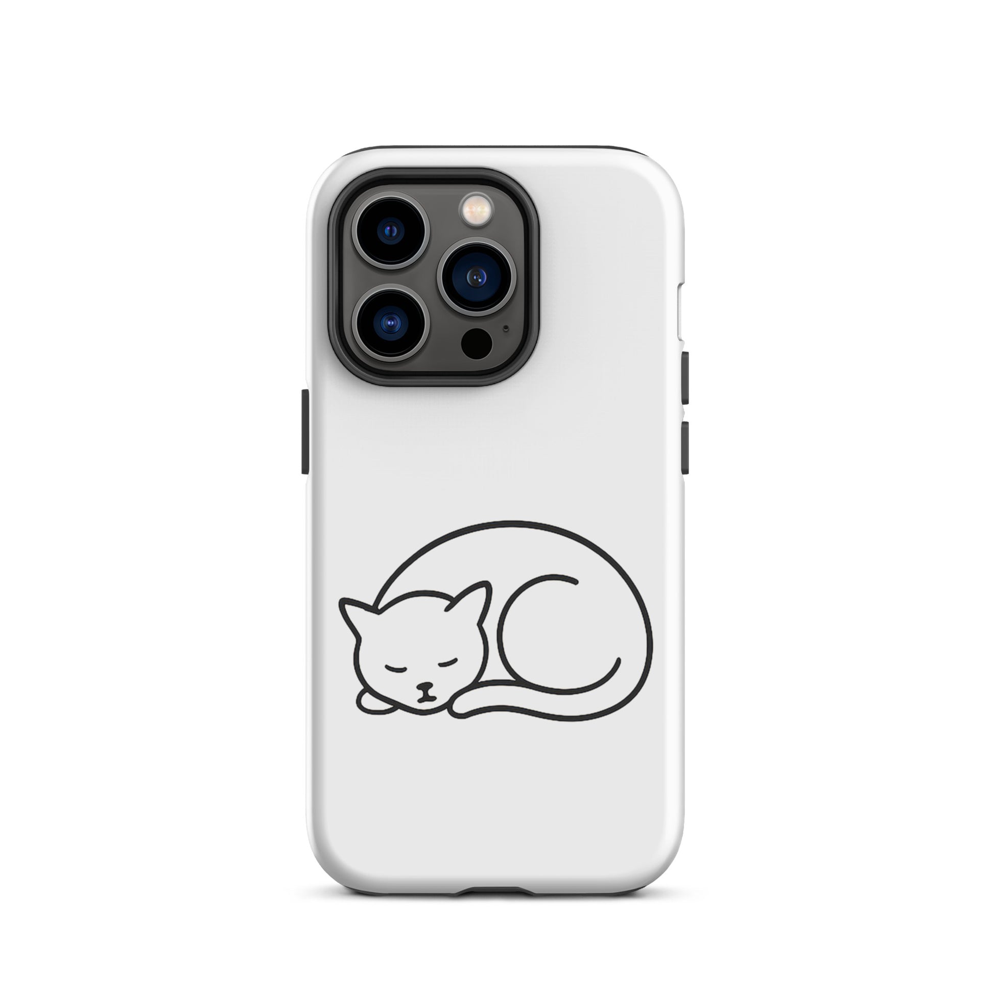 Phone case for iPhone featuring a minimalist curled-up cat design, perfect for cat lovers.