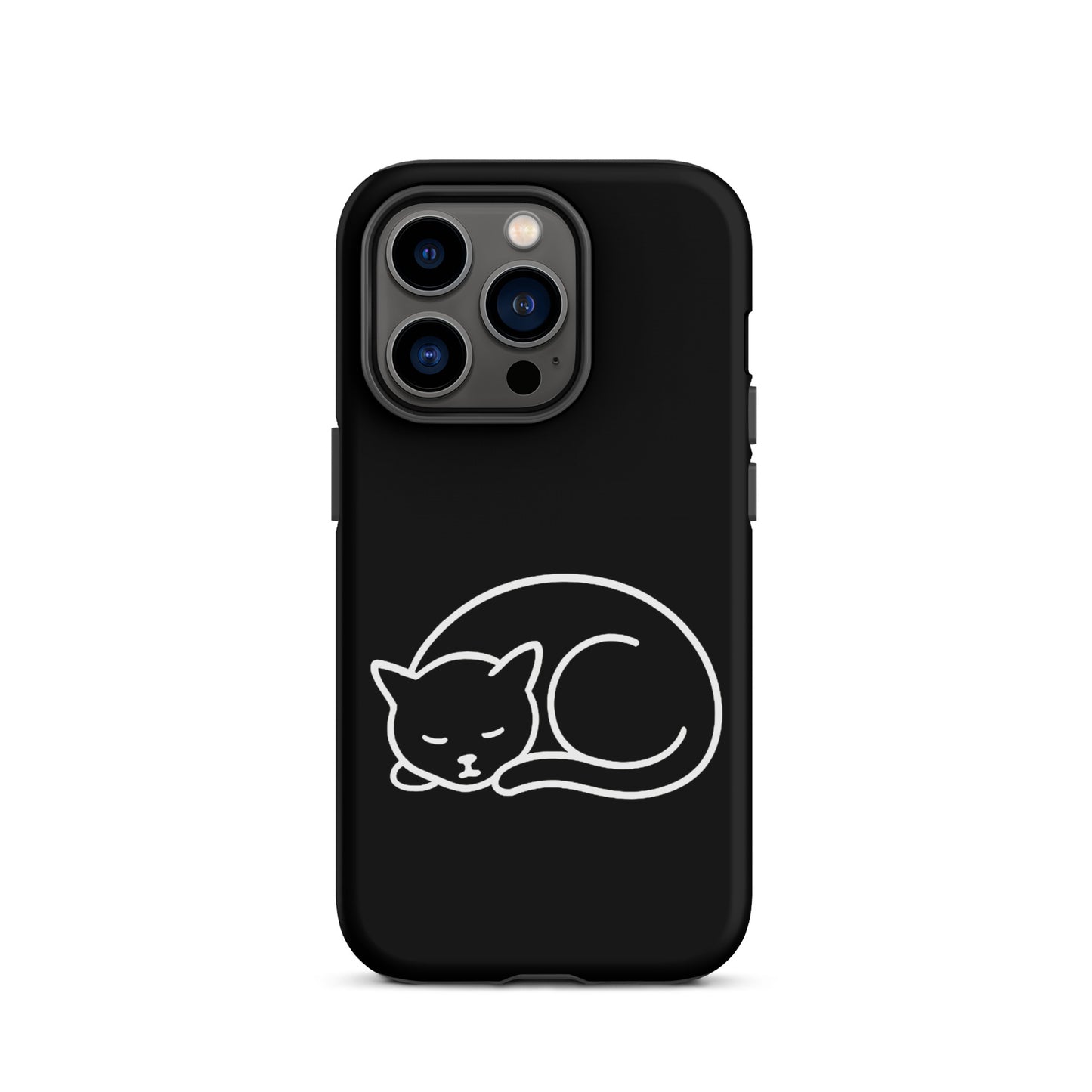 Phone case featuring a minimalist curled-up cat design, offering dual-layer protection for iPhone.