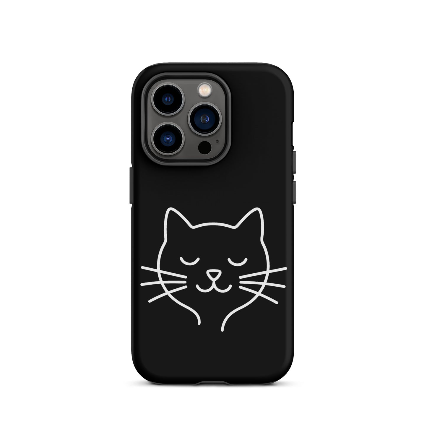 Phone Case for iPhone featuring cute minimalist cat line art design on a black background.