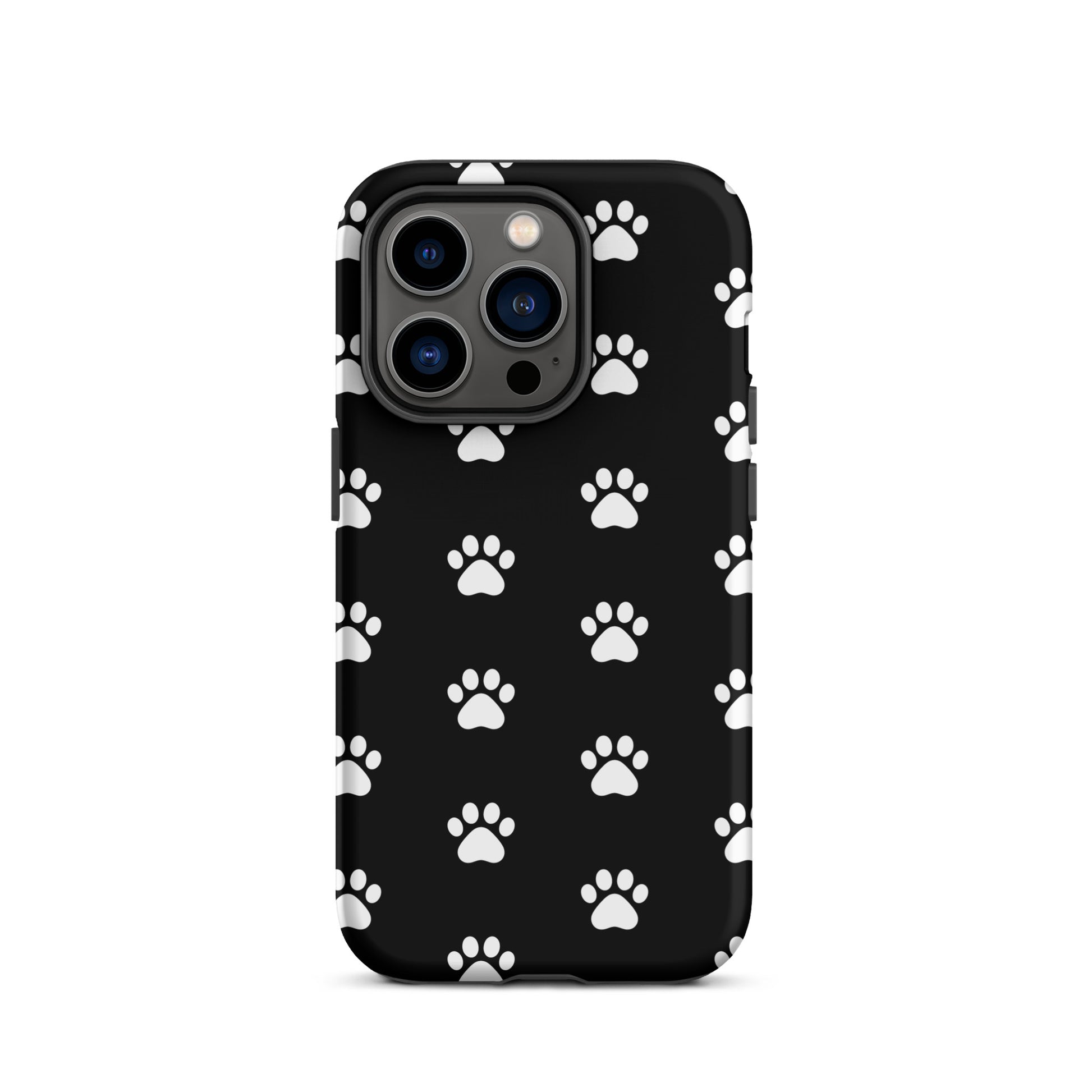 Phone Case - Stylish black paw print design for pet lovers, featuring minimalist white paw icons.