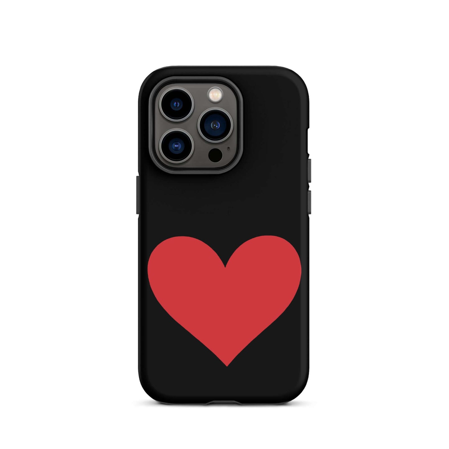 Phone Case for iPhone featuring a bold red heart design on a black background, stylish and protective.