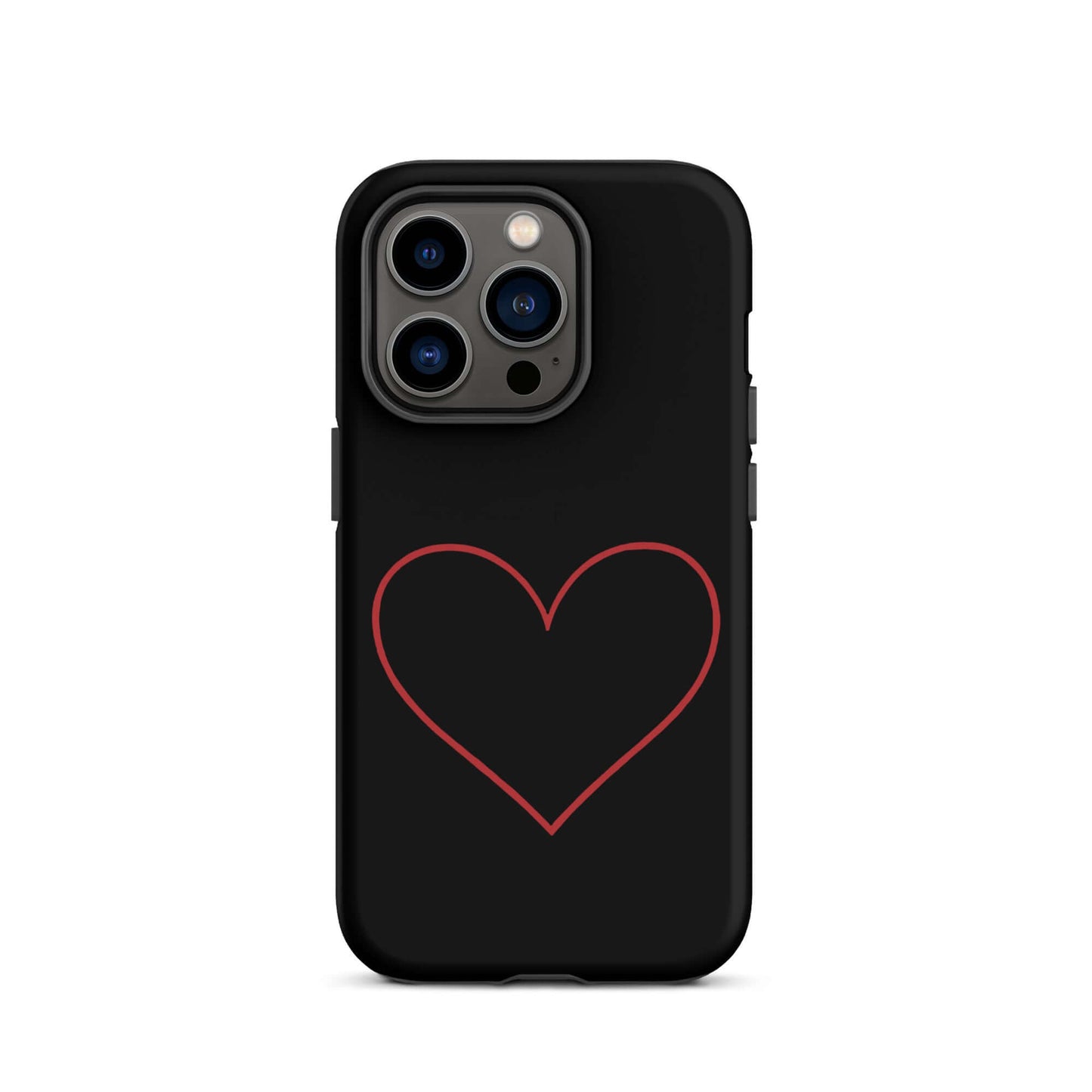 Phone Case for iPhone featuring a minimalist crimson heart design on a sleek black background.