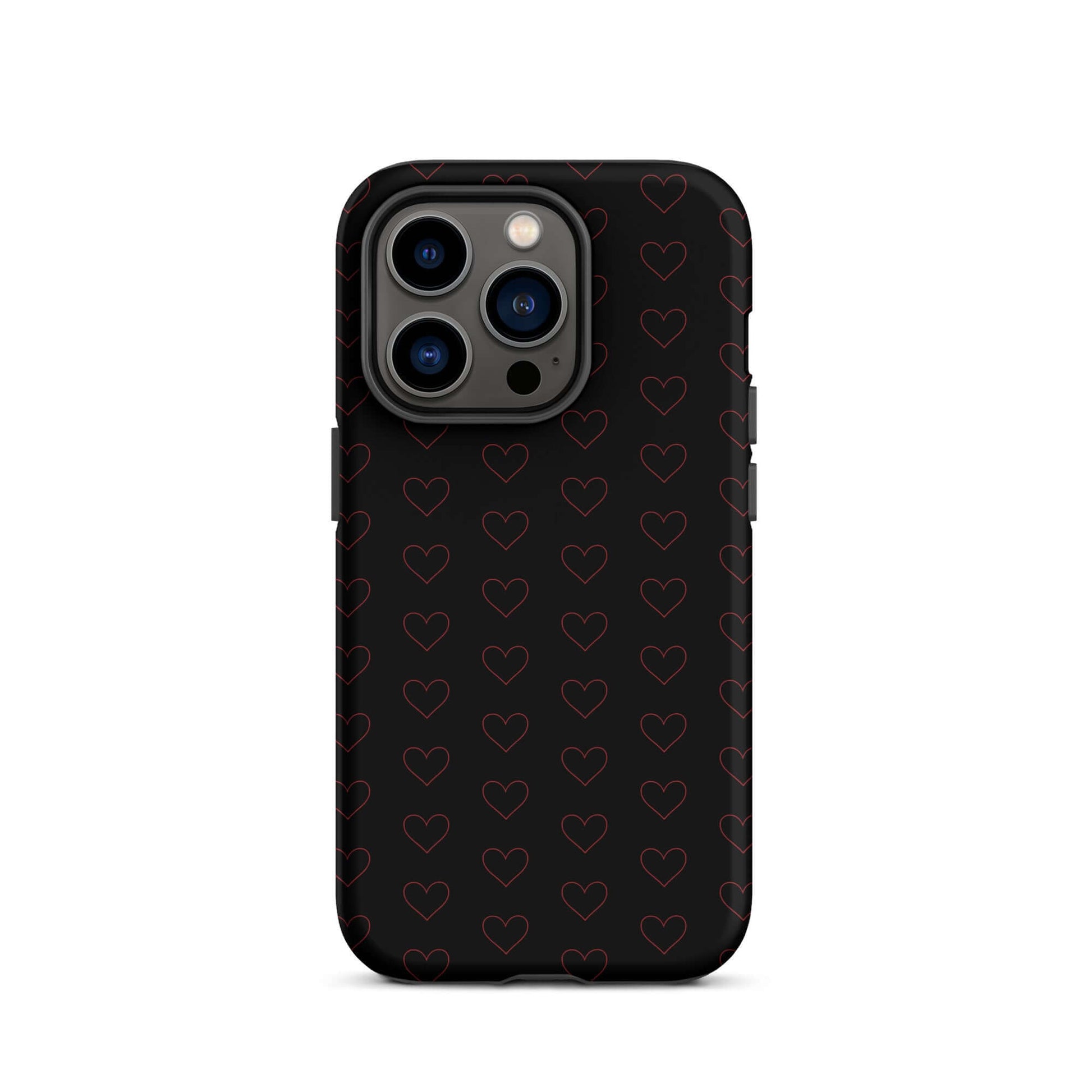 Phone Case for iPhone featuring a stylish crimson heart pattern on a sleek black background.