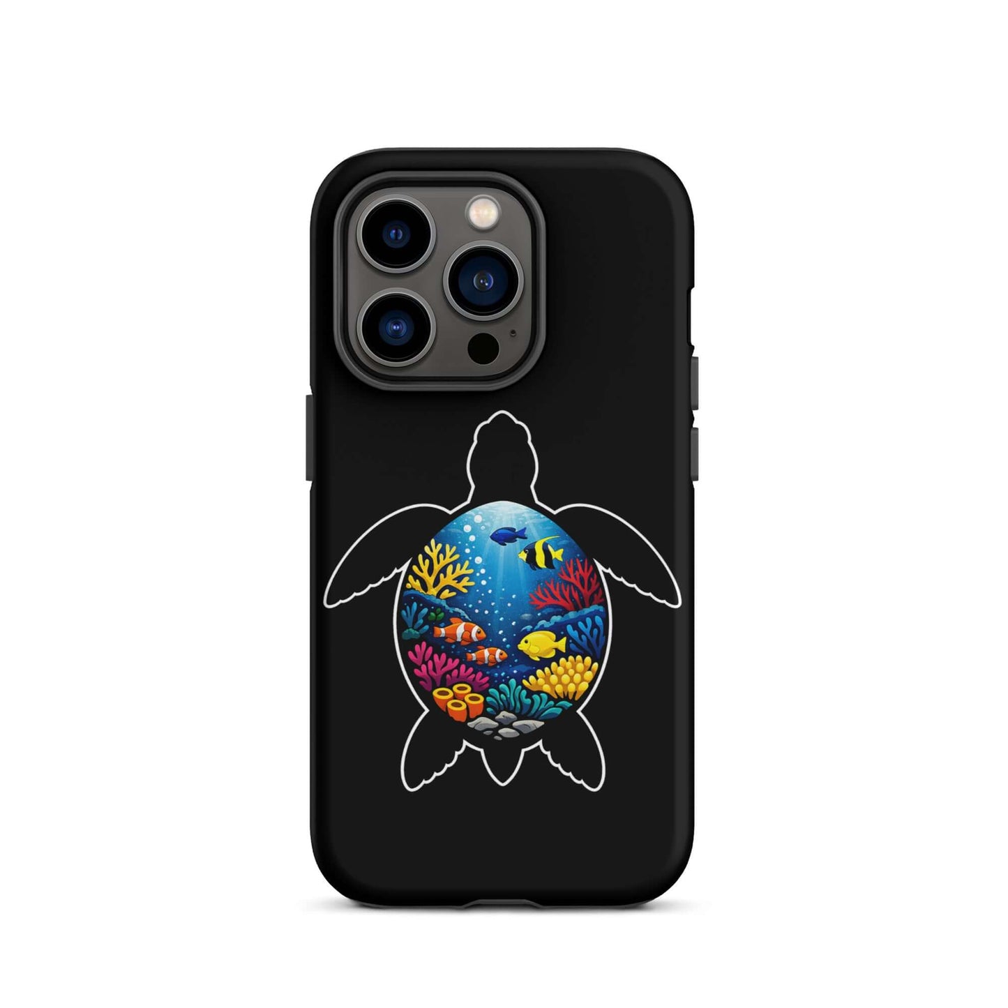 Phone Case for iPhone featuring vibrant sea turtle reef design with colorful coral and fish.