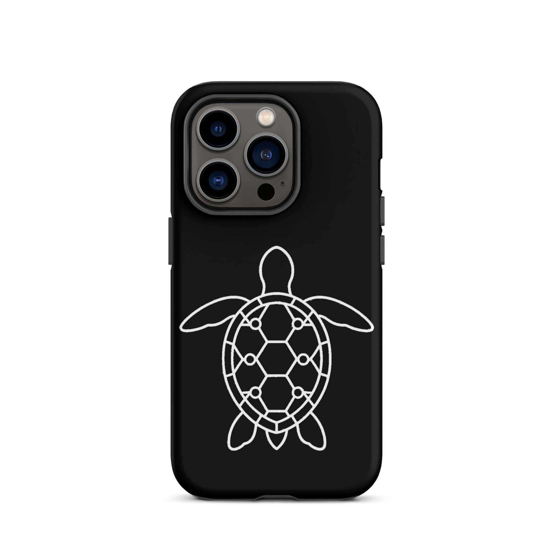 Phone case featuring a minimalist sea turtle silhouette and geometric shell design.