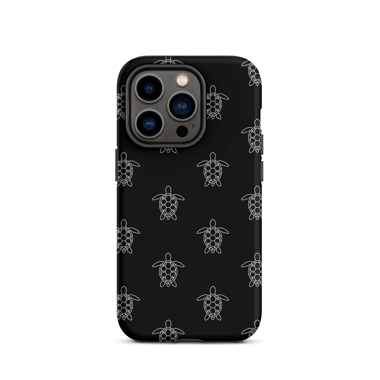 Phone Case with minimalist sea turtle pattern in clean vector design on a black background.