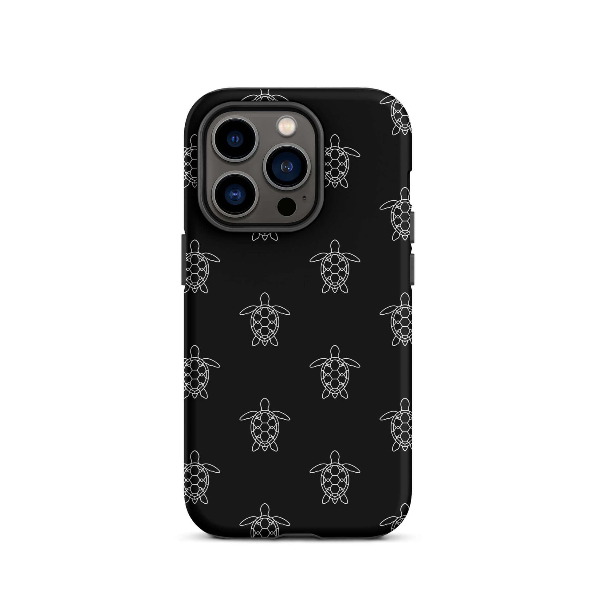 Phone Case with minimalist sea turtle pattern in clean vector design on a black background.