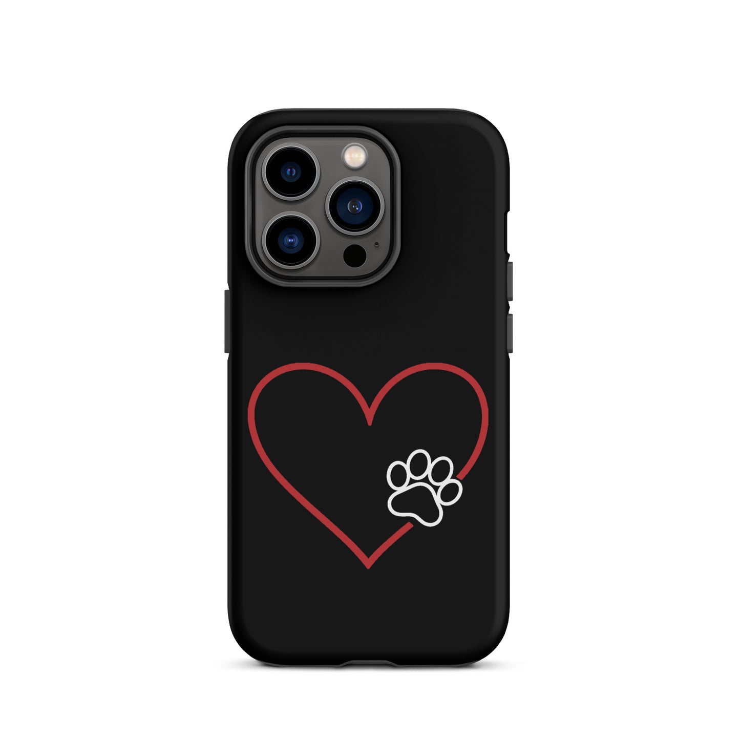 Phone Case for iPhone with white heart and paw print design for pet lovers.