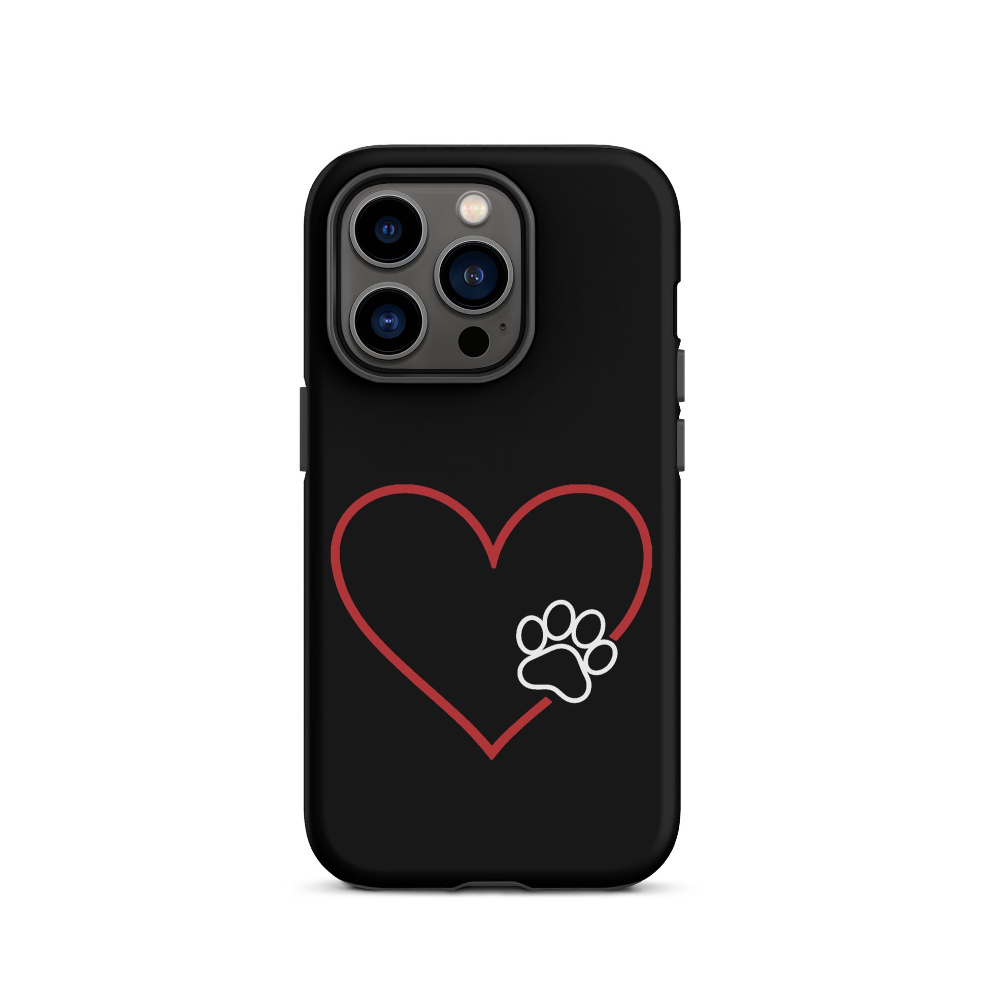 Phone Case for iPhone with white heart and paw print design for pet lovers.