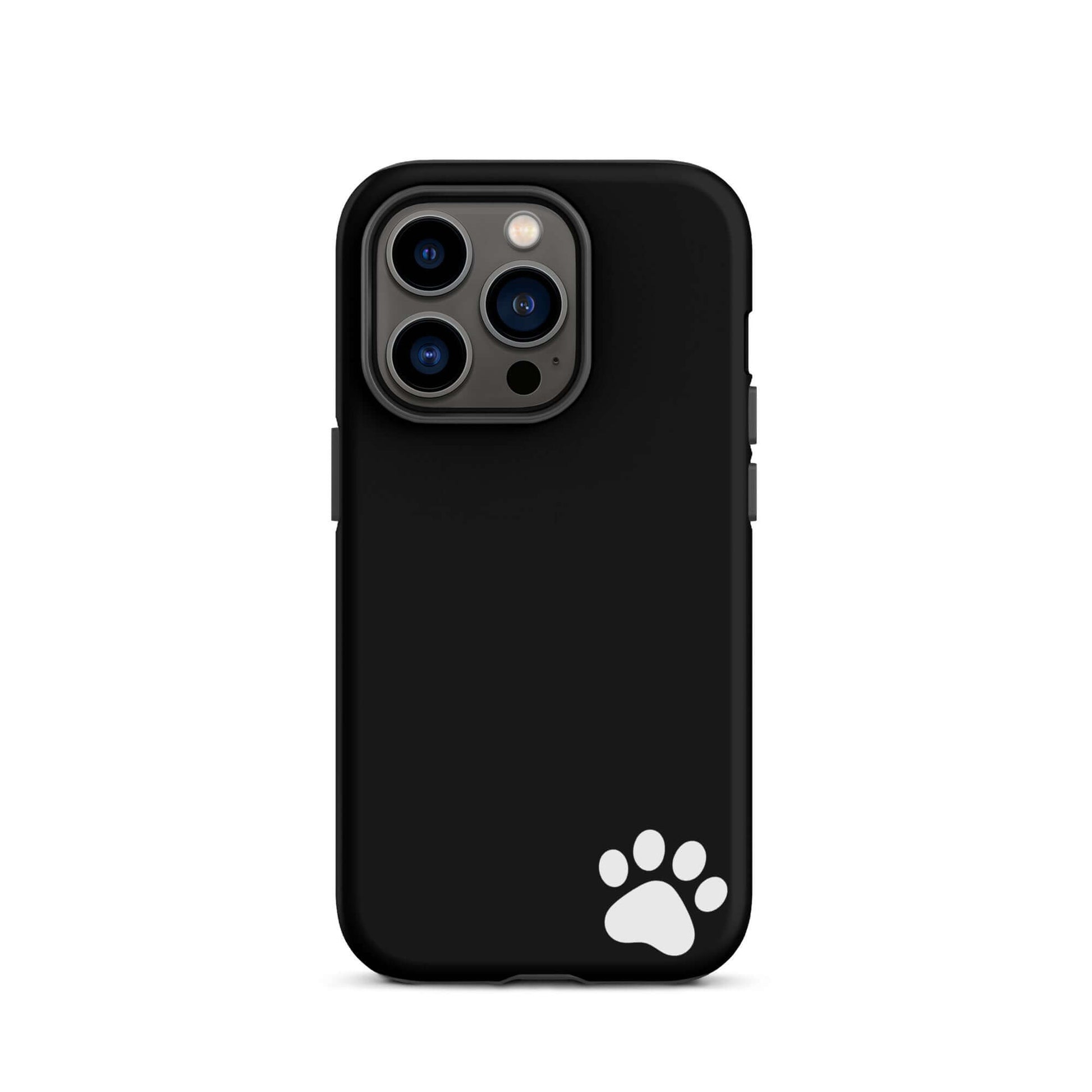 Phone Case for iPhone with minimalist black design and white paw print in corner.