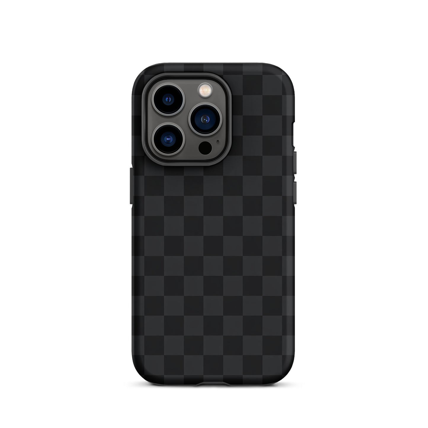 Phone Case for iPhone with black and charcoal checkered design, perfect for modern minimalists. Offers stylish protection.