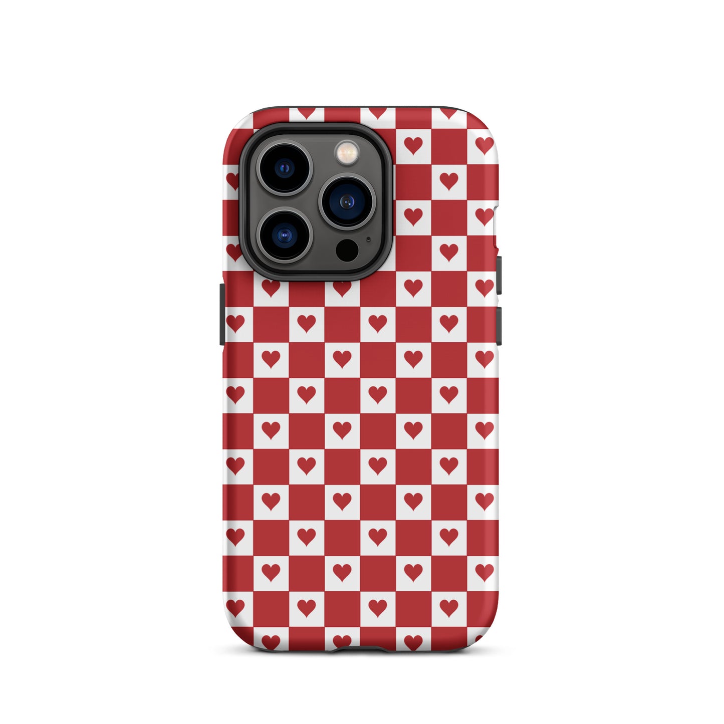 Phone Case with cute red heart checkered design for iPhone, adding charm and personality with playful crimson heart pattern.