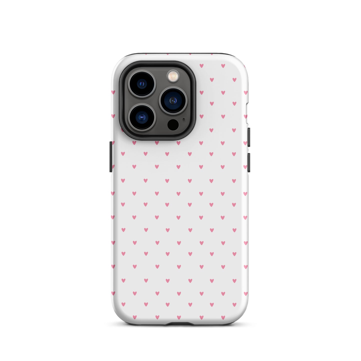 Phone Case for iPhone Heart-Dot Pattern with playful pink hearts on a white background.