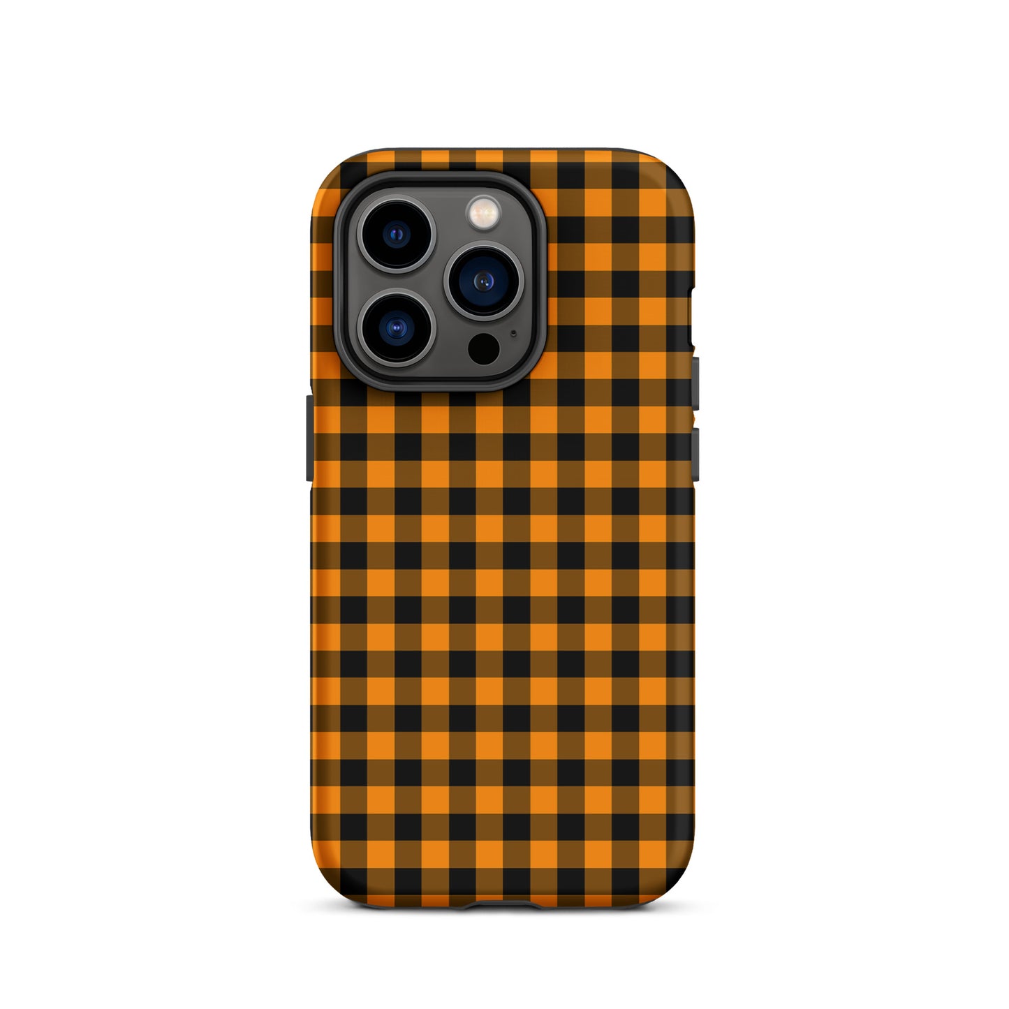 phone case with black-and-orange gingham pattern for iPhone, autumn theme for chic style and protection