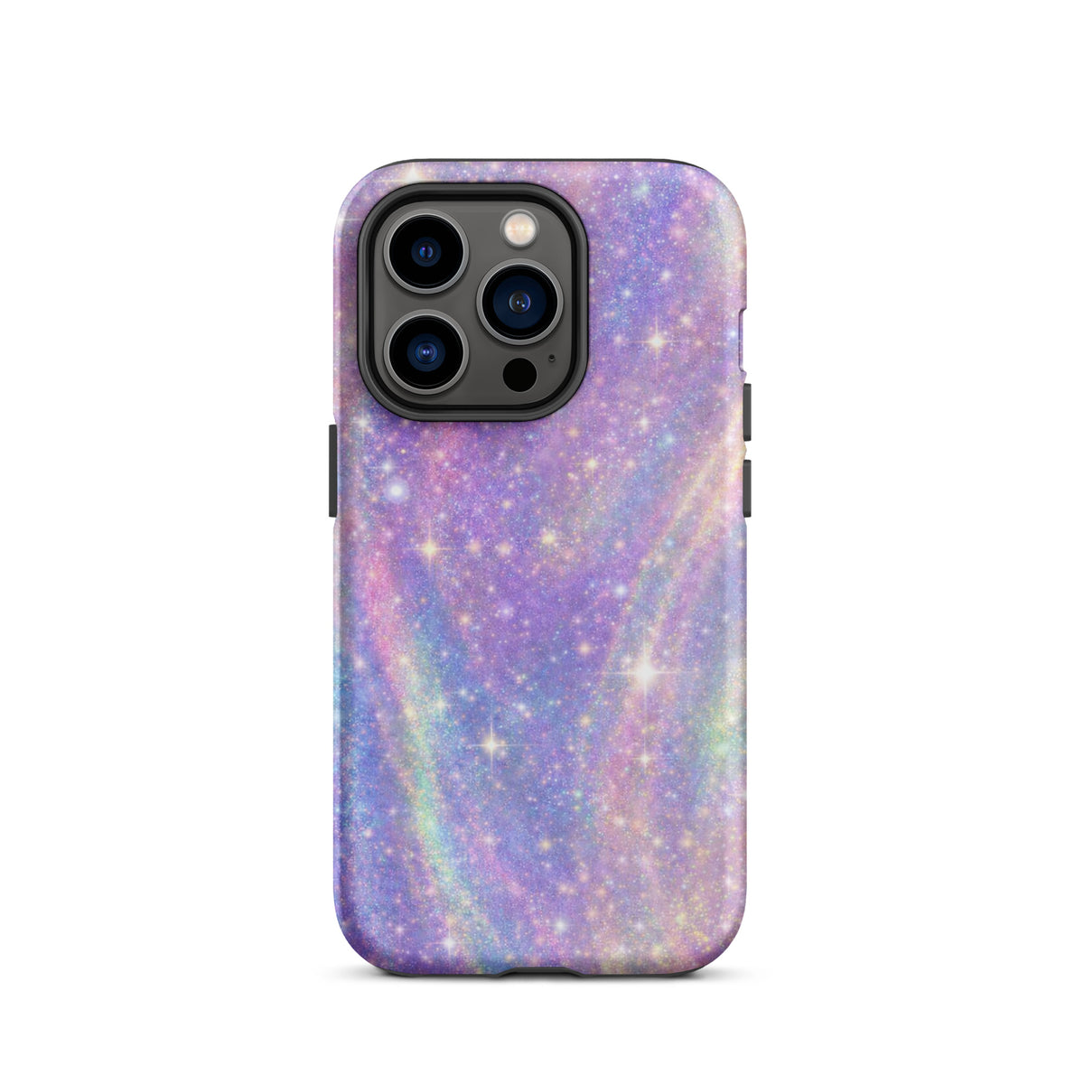 Phone Case for iPhone with cosmic dream swirl in pastel purples, pinks, blues, and soft golden sparkles, creating a galaxy effect.