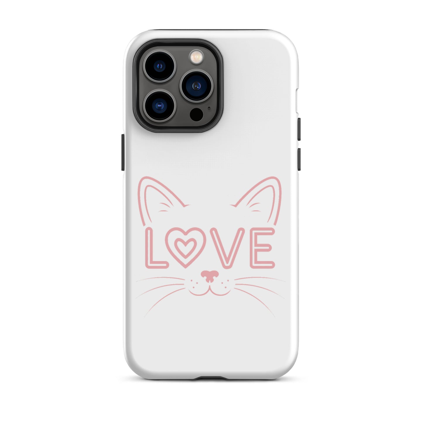 Cat Love phone case featuring minimalist cat face design with love accent, perfect for feline enthusiasts.