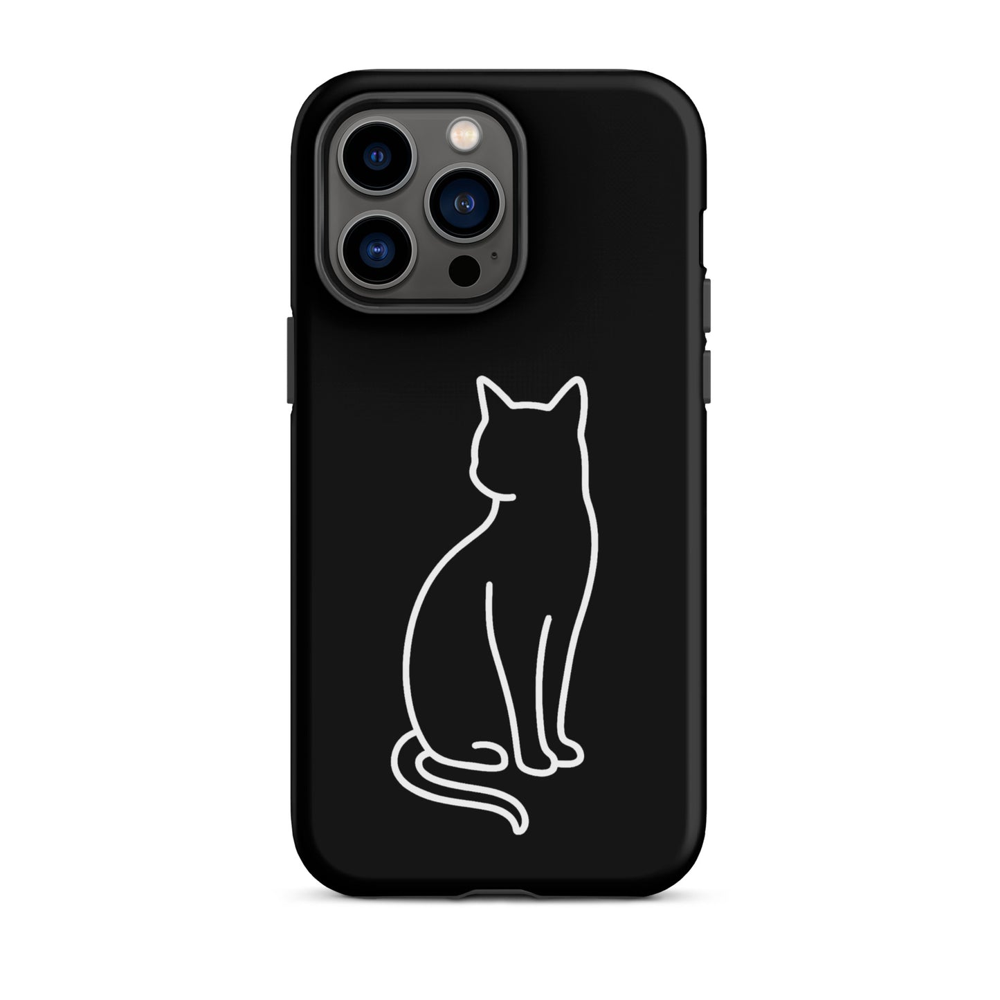 Phone Case for iPhone featuring a minimalist cat outline design on a black background.